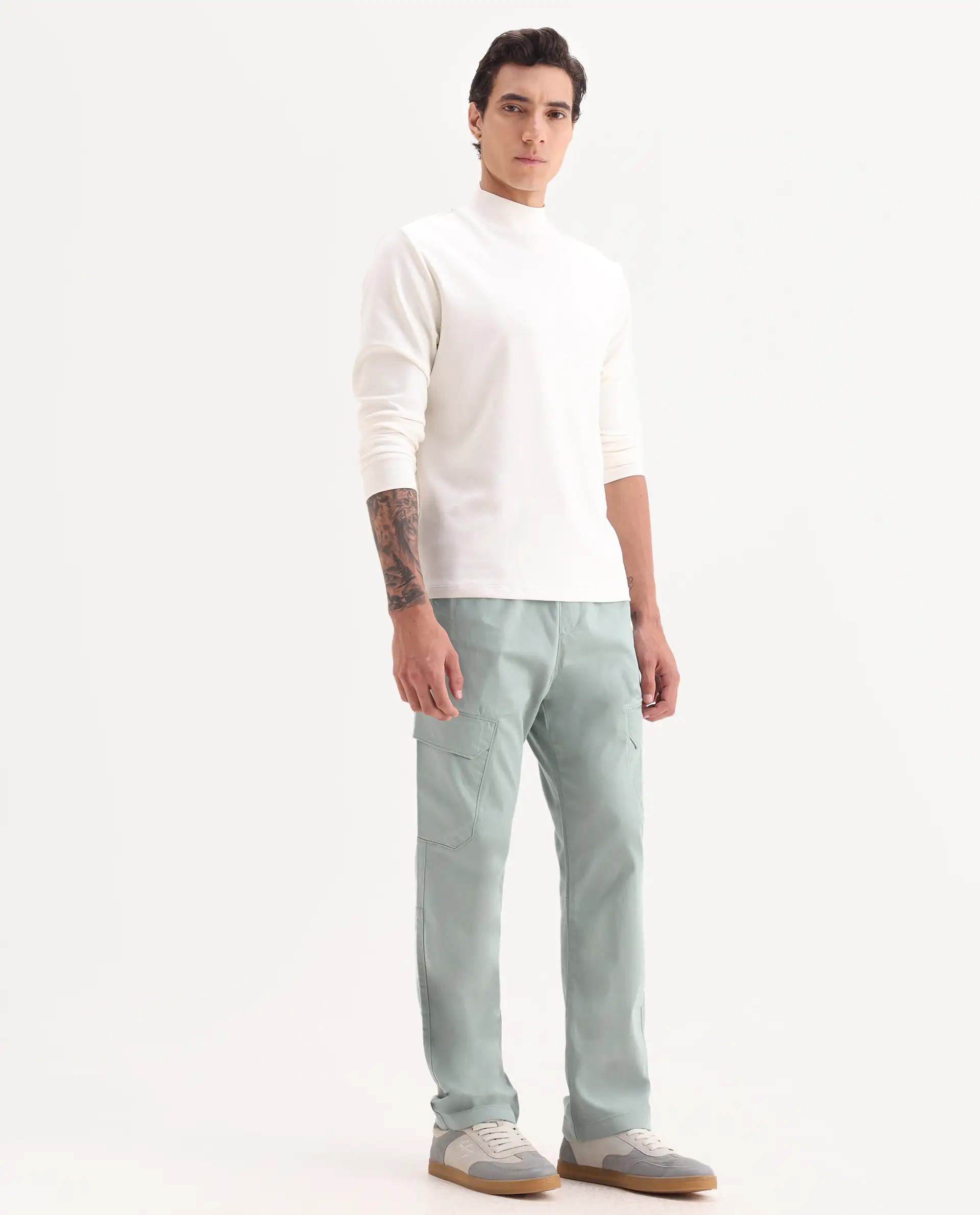 Rare Rabbit Men's Zudi Pastel Blue Cotton Plain Regular Fit Trouser - Image 8