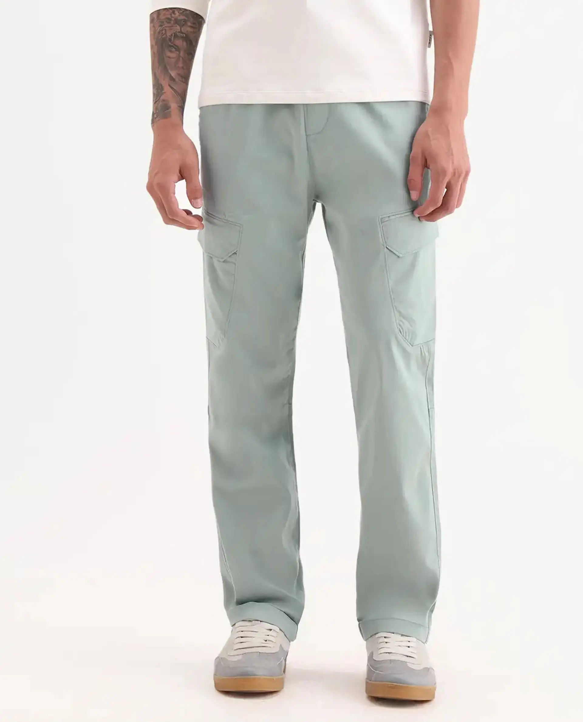 Rare Rabbit Men's Zudi Pastel Blue Cotton Plain Regular Fit Trouser - Image 9