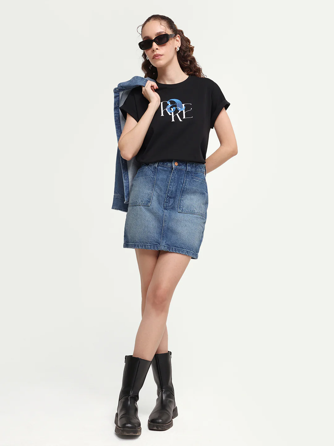 Rareism Women's Zue Black Cotton Crew Neck Pull-On Relaxed Typography Print T-Shirt - Image 2