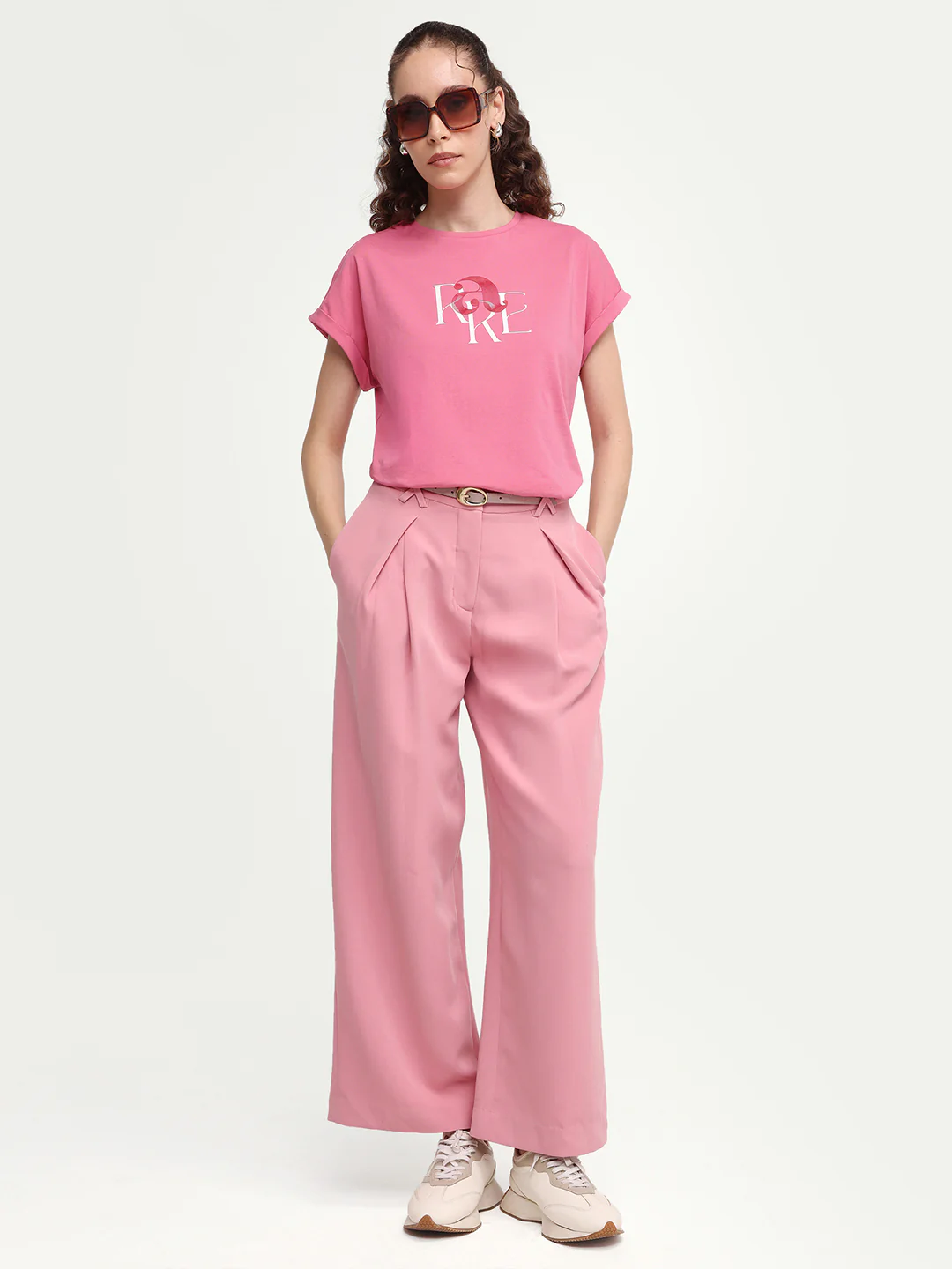 Rareism Women's Zue Pink Cotton Crew Neck Pull-On Relaxed Typography Print T-Shirt - Image 2