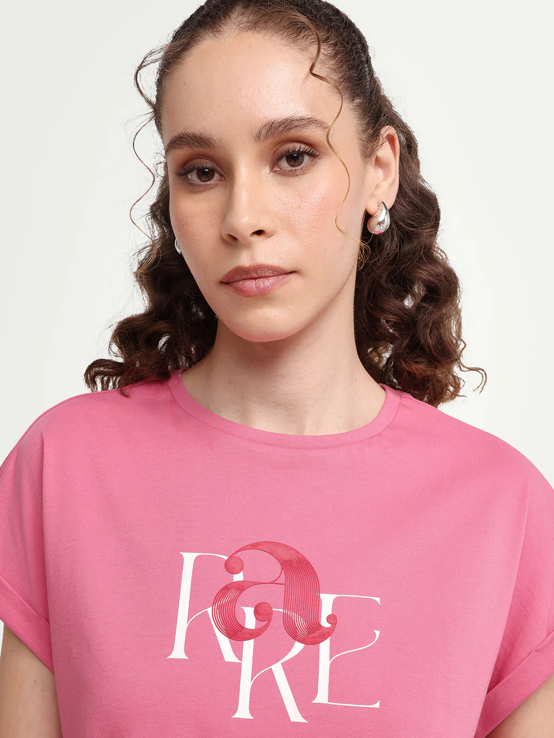 Rareism Women's Zue Pink Cotton Crew Neck Pull-On Relaxed Typography Print T-Shirt - Image 3