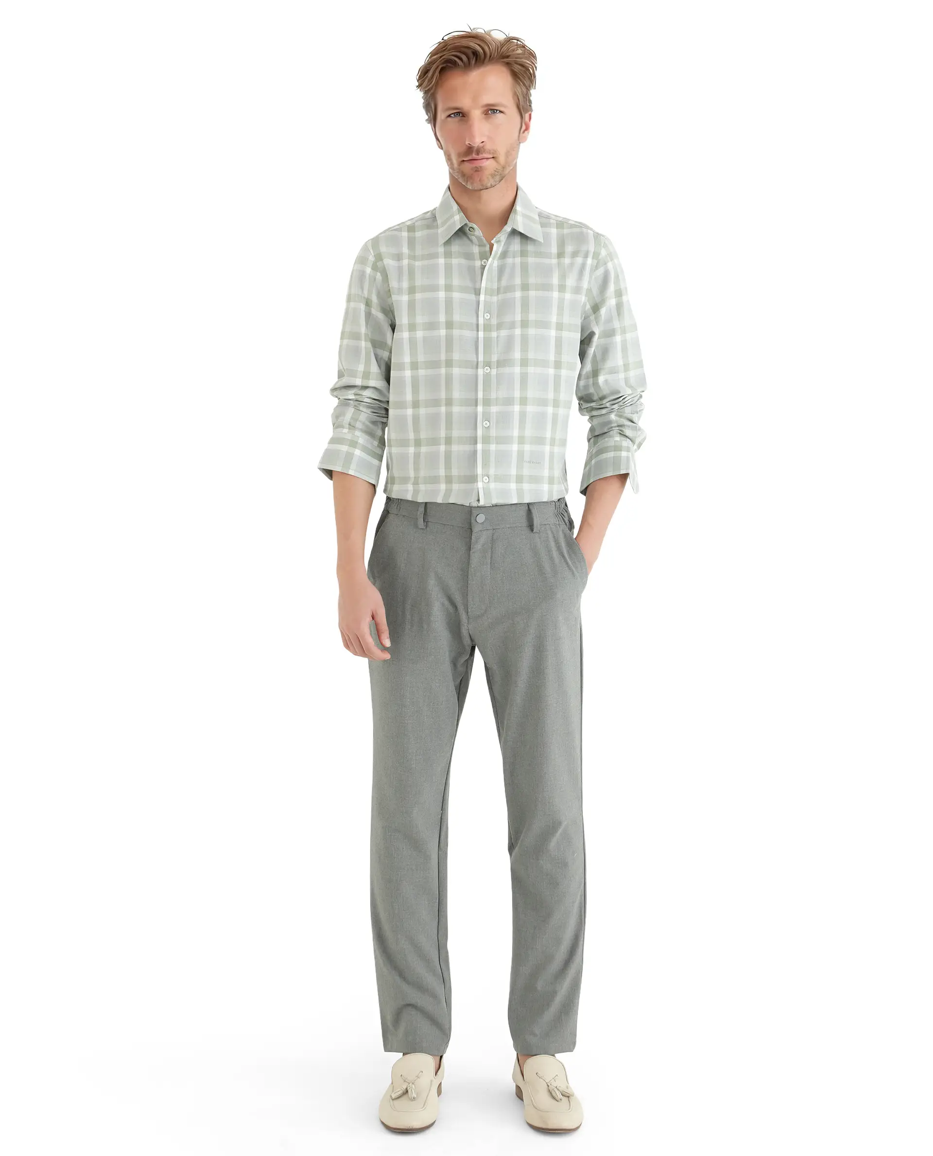 Rare Rabbit Men's Zujo Pastel Green Cotton Blend Checked Print Regular Fit Full Sleeve Collared Shirt - Image 2
