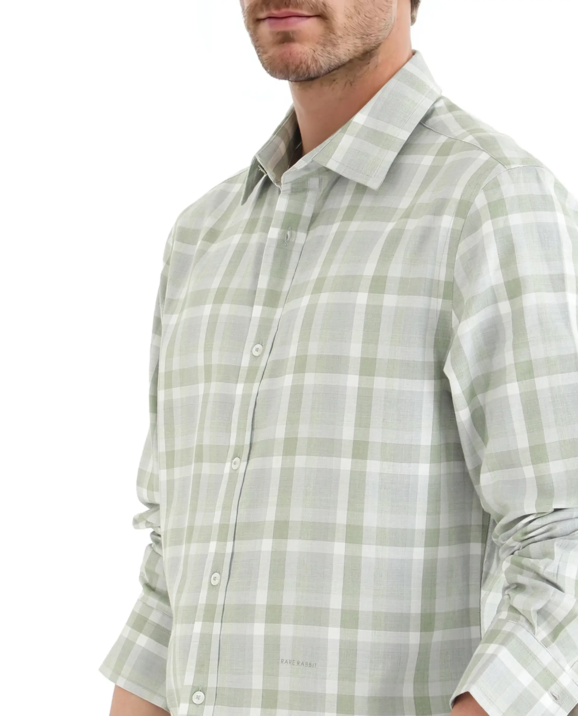Rare Rabbit Men's Zujo Pastel Green Cotton Blend Checked Print Regular Fit Full Sleeve Collared Shirt - Image 3