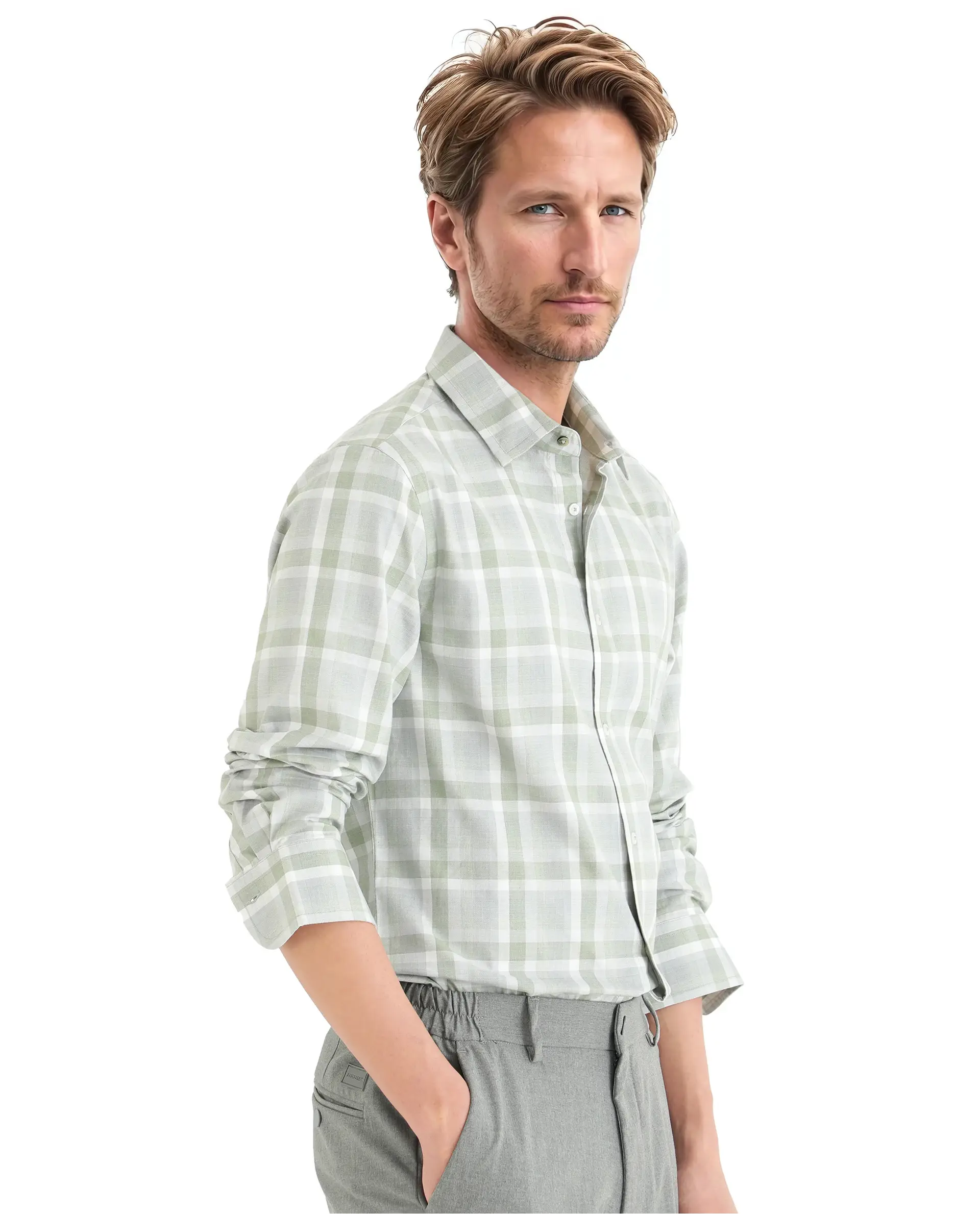 Rare Rabbit Men's Zujo Pastel Green Cotton Blend Checked Print Regular Fit Full Sleeve Collared Shirt - Image 5