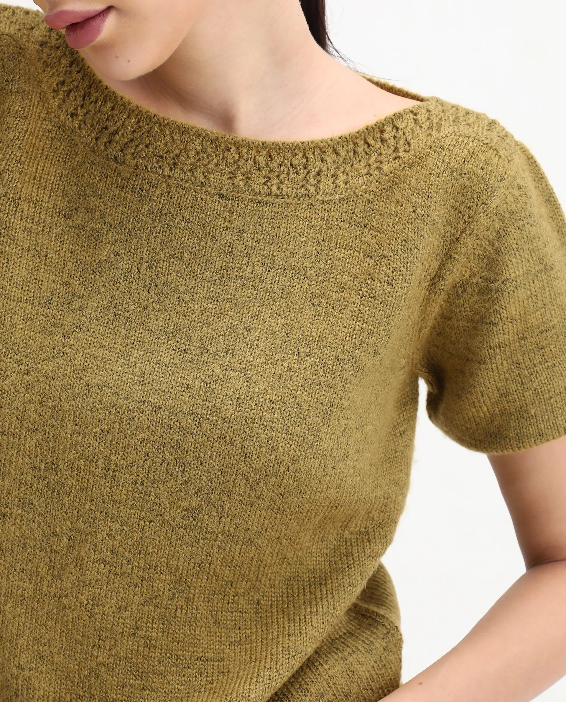 Rareism Women's Zulaii Light Green Acrylic Blend Boat Neck Relaxed Fit Plain Sweater - Image 4