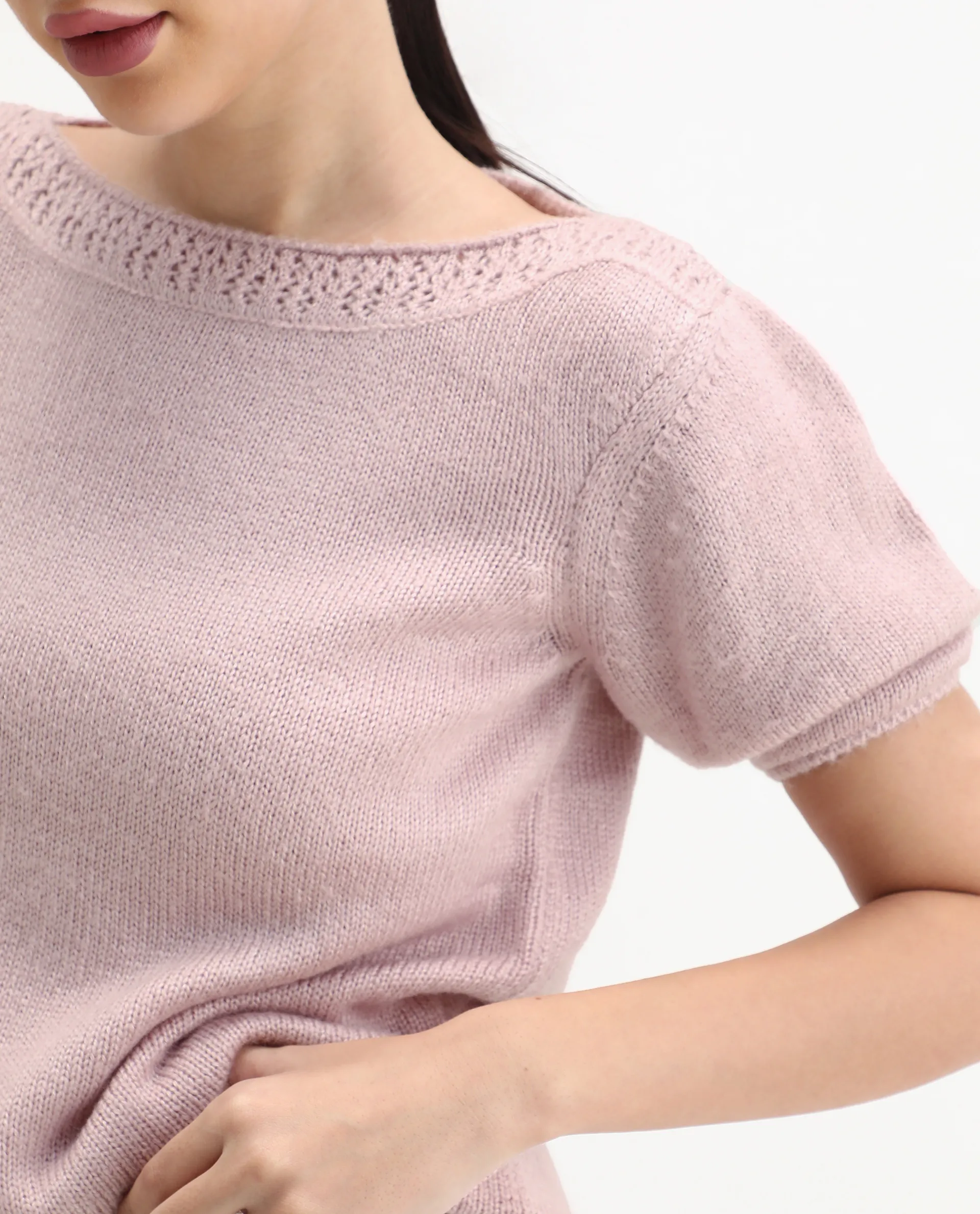 Rareism Women's Zulaii Light Pink Acrylic Blend Boat Neck Relaxed Fit Plain Sweater - Image 5