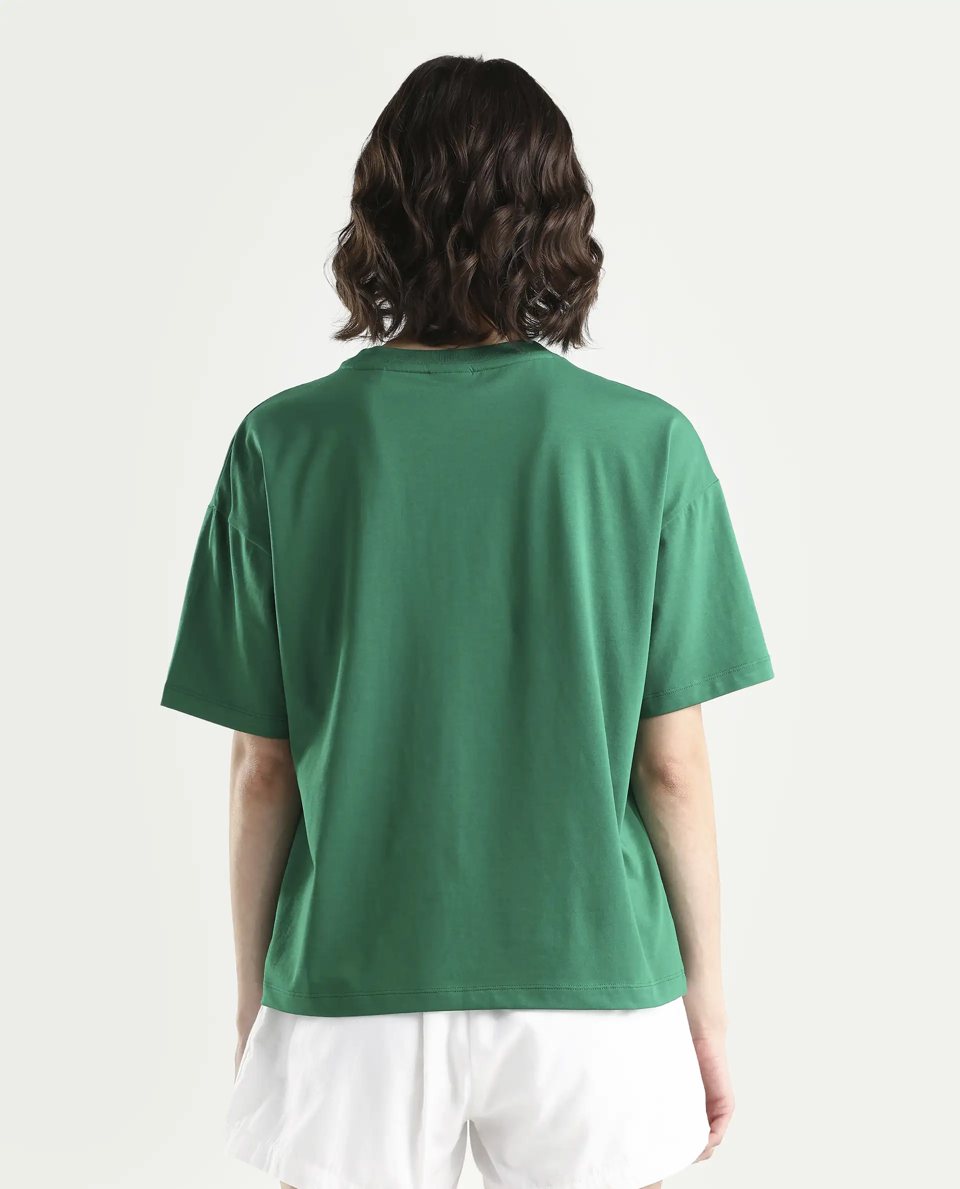 Rareism Women's Zule Dark Green Cotton Blend Half Sleeve Boxy Hd Print T-Shirt Oversize - Image 7