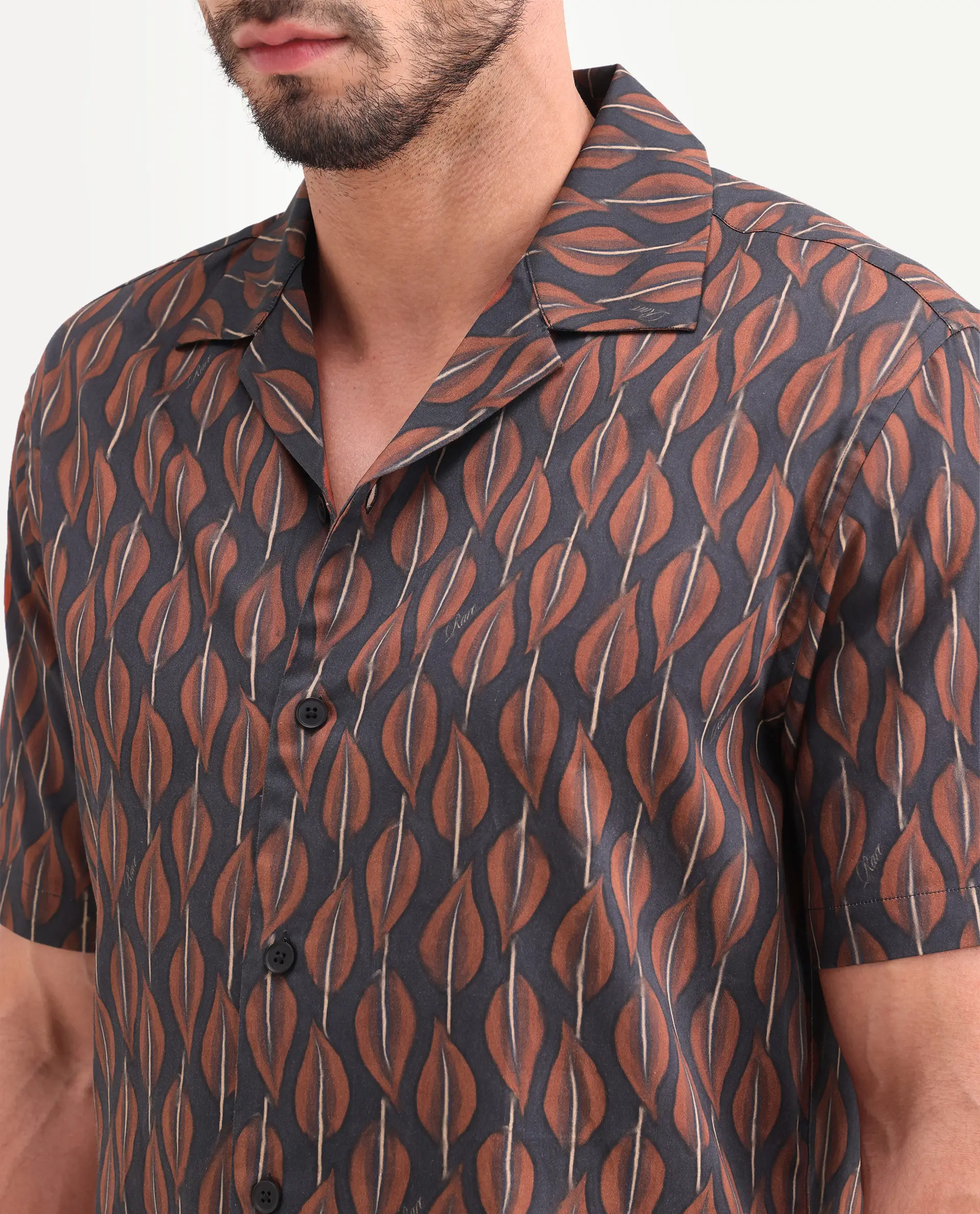 Rare Rabbit Men's Zuly Black Cotton Fabric Half Sleeve Spread Collar Regular Fit Tropical Print Shirt - Image 3