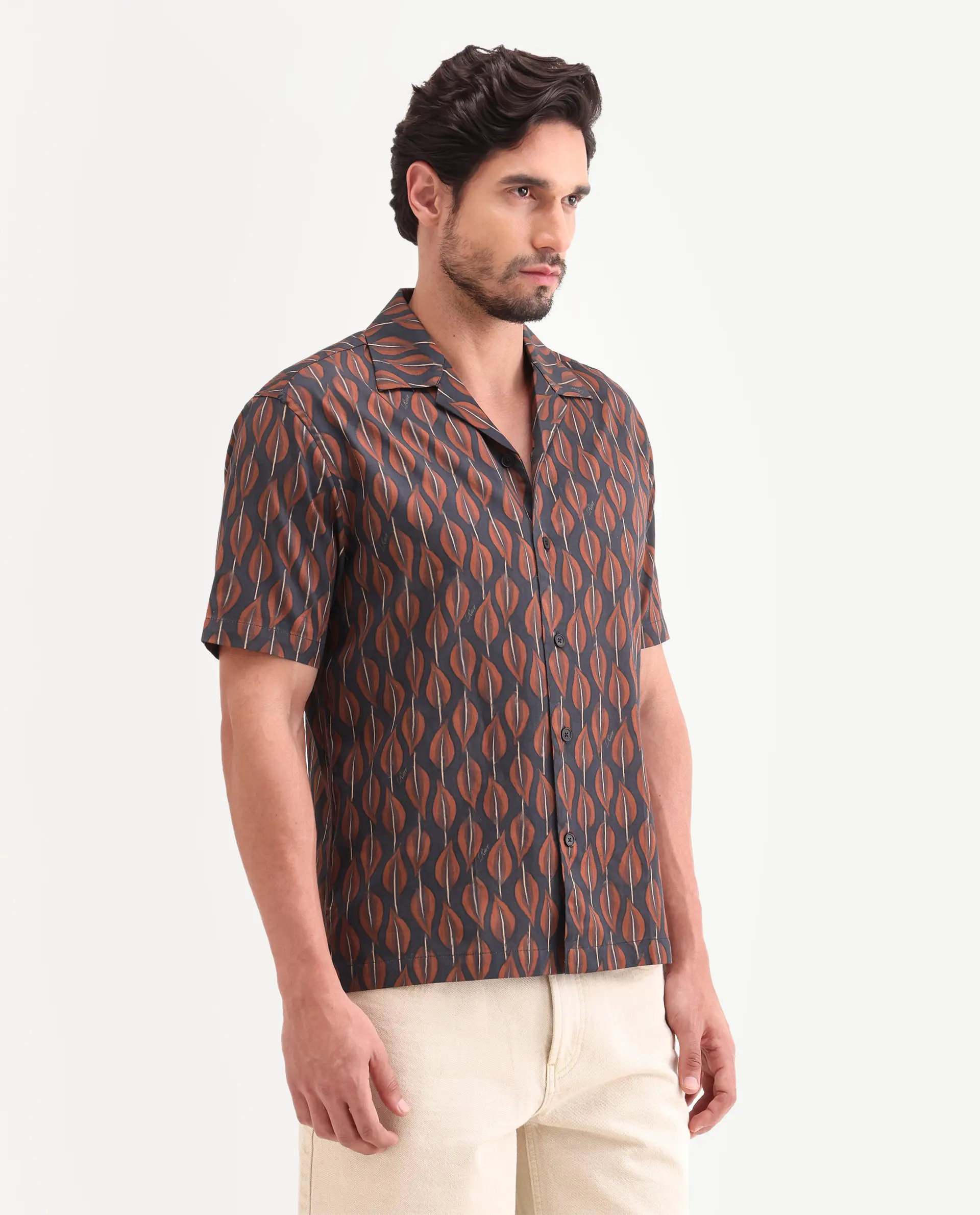 Rare Rabbit Men's Zuly Black Cotton Fabric Half Sleeve Spread Collar Regular Fit Tropical Print Shirt - Image 6