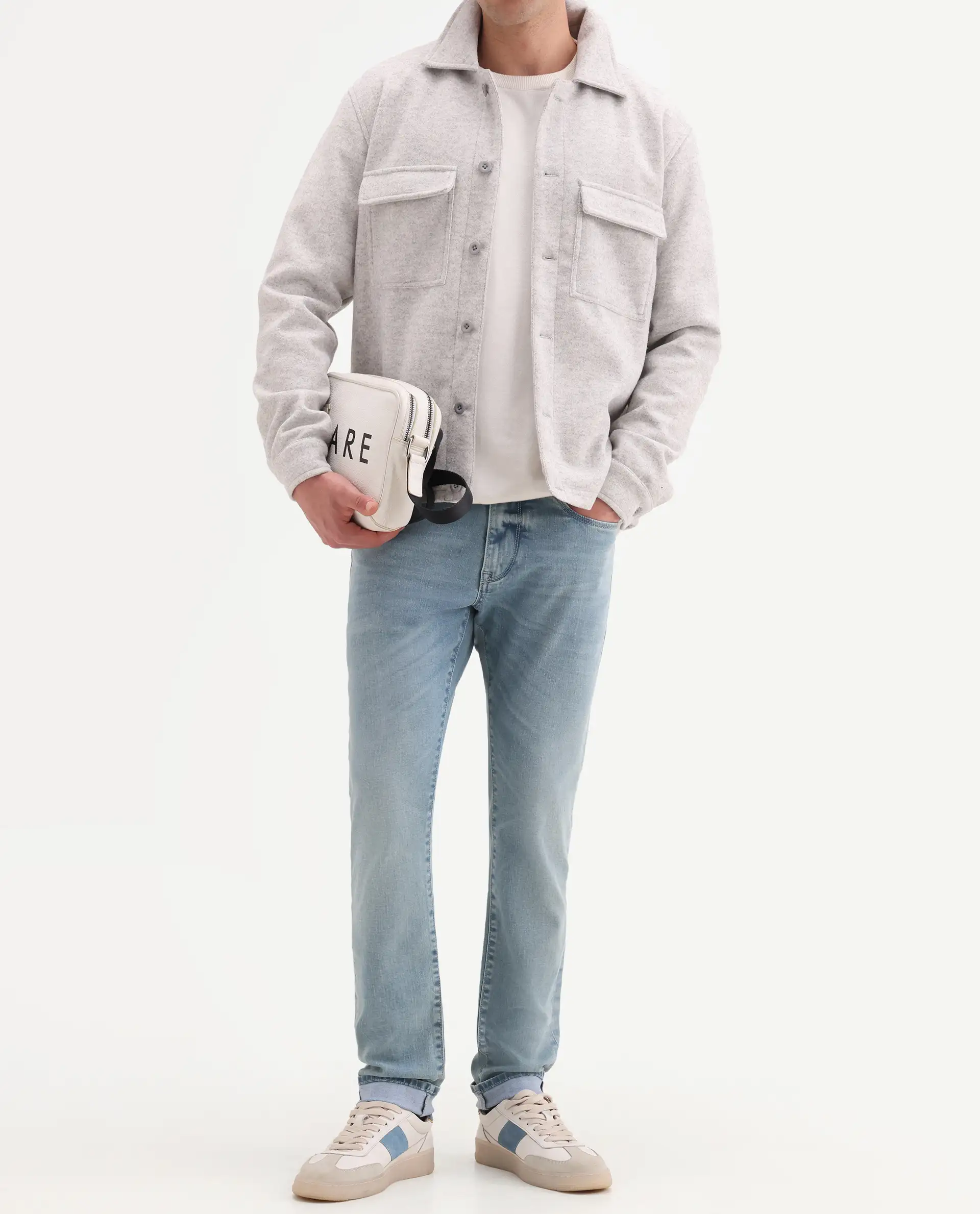 Rare Rabbit Men's Zuno L Light Blue Cotton Blend Fabric Shank And Zipper Hawk Slim Plain Jeans - Image 2