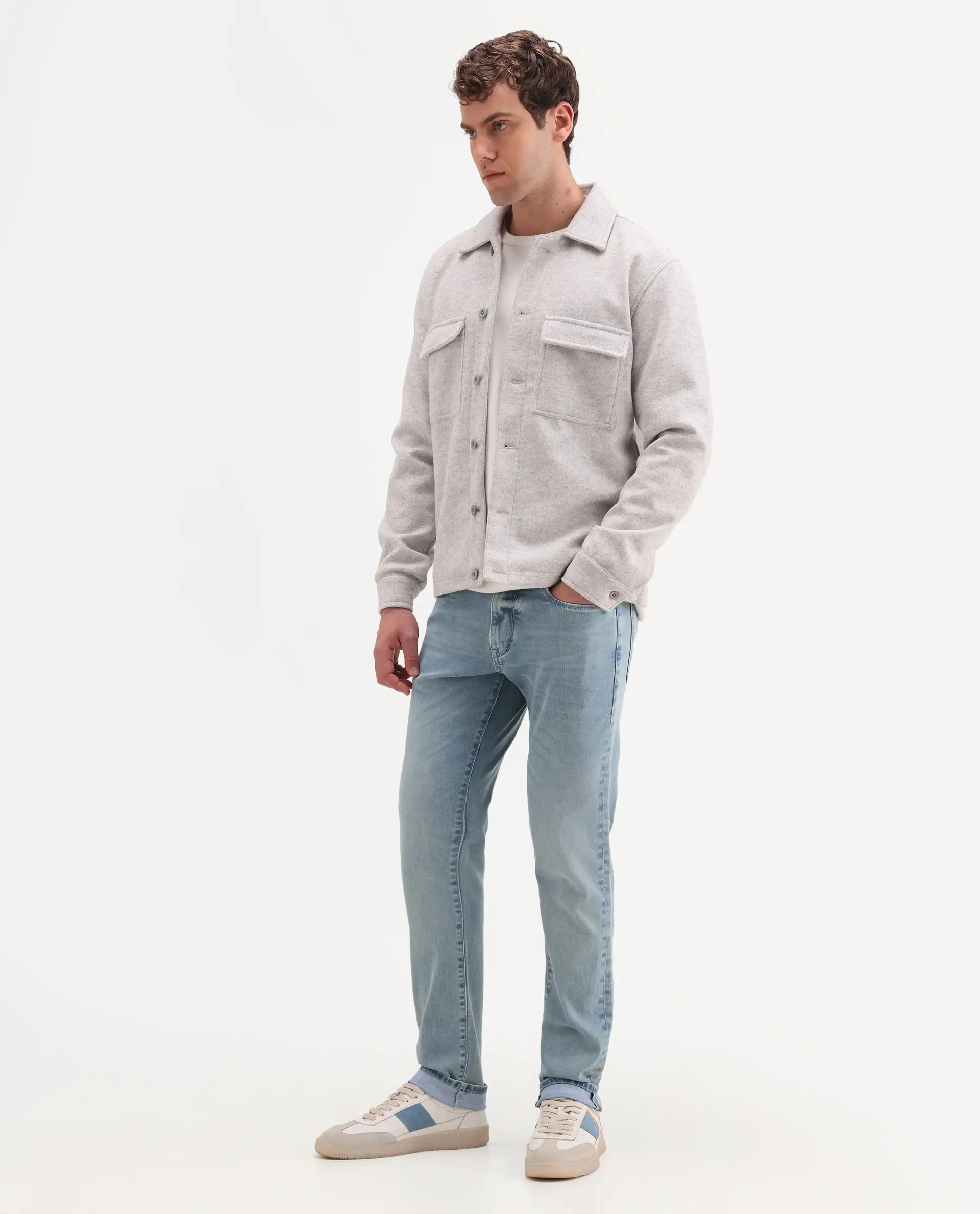 Rare Rabbit Men's Zuno L Light Blue Cotton Blend Fabric Shank And Zipper Hawk Slim Plain Jeans - Image 6