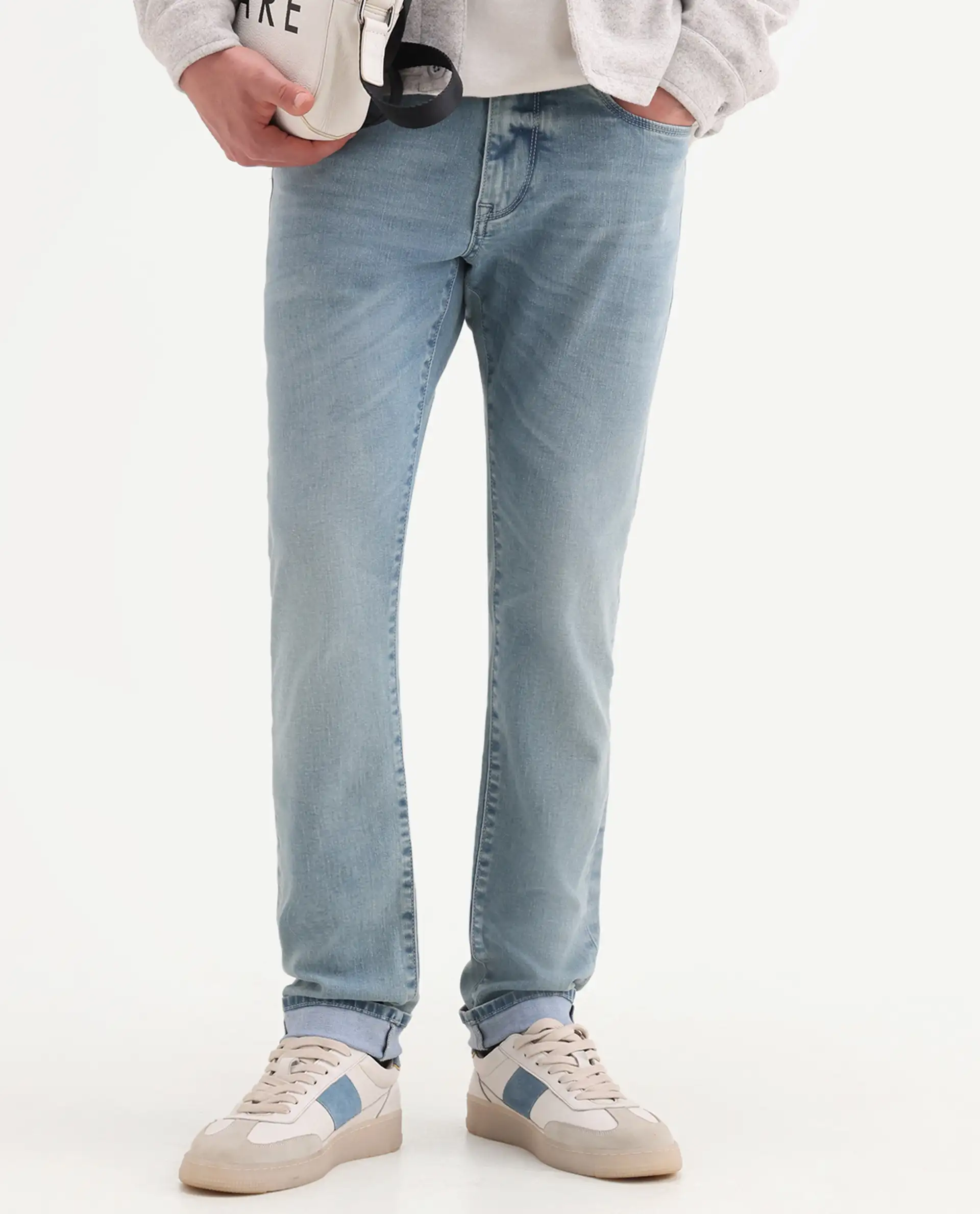 Rare Rabbit Men's Zuno L Light Blue Cotton Blend Fabric Shank And Zipper Hawk Slim Plain Jeans - Image 9