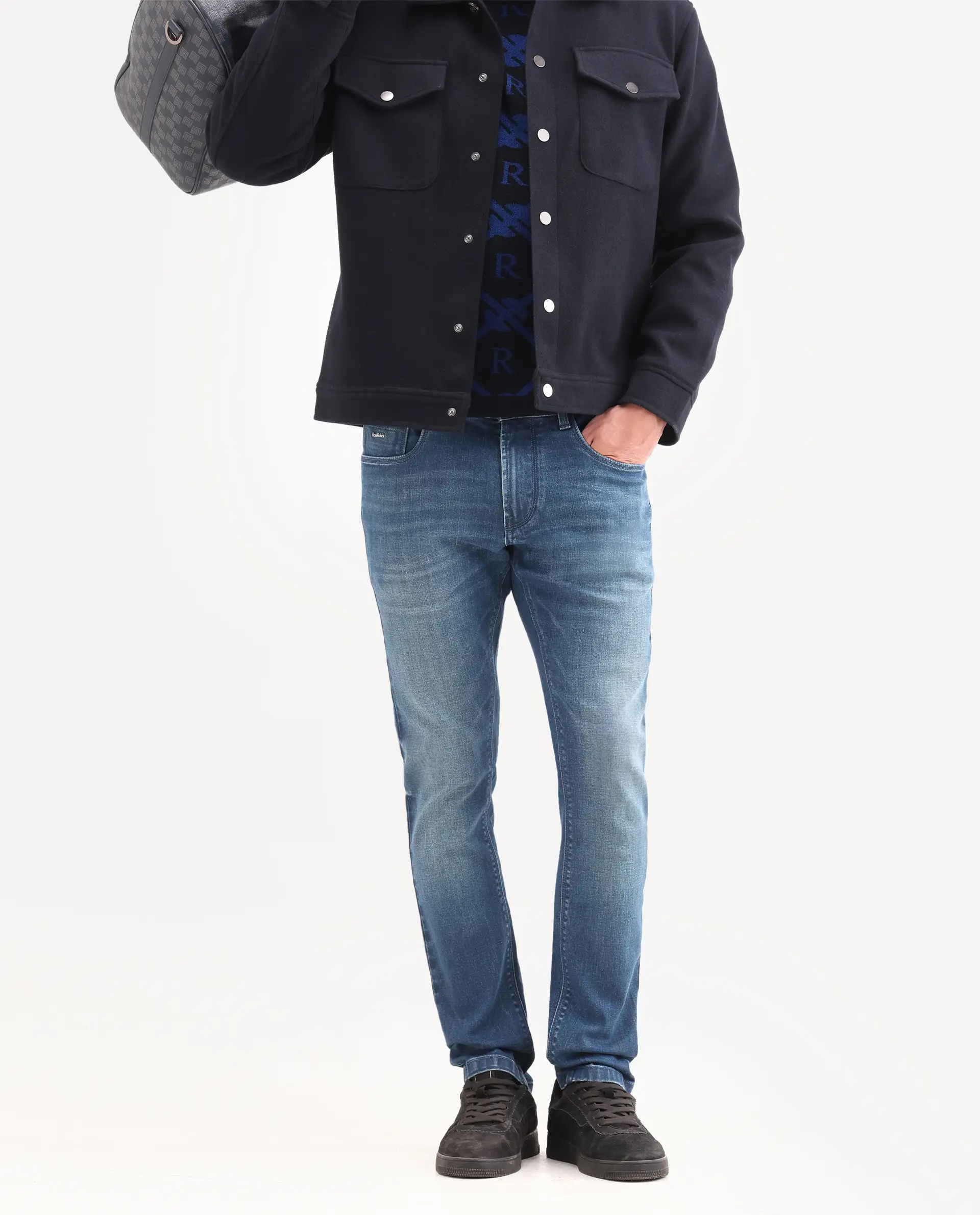 Rare Rabbit Men's Zuno S Blue Cotton Blend Fabric Shank And Zipper Hawk Slim Plain Jeans - Image 2