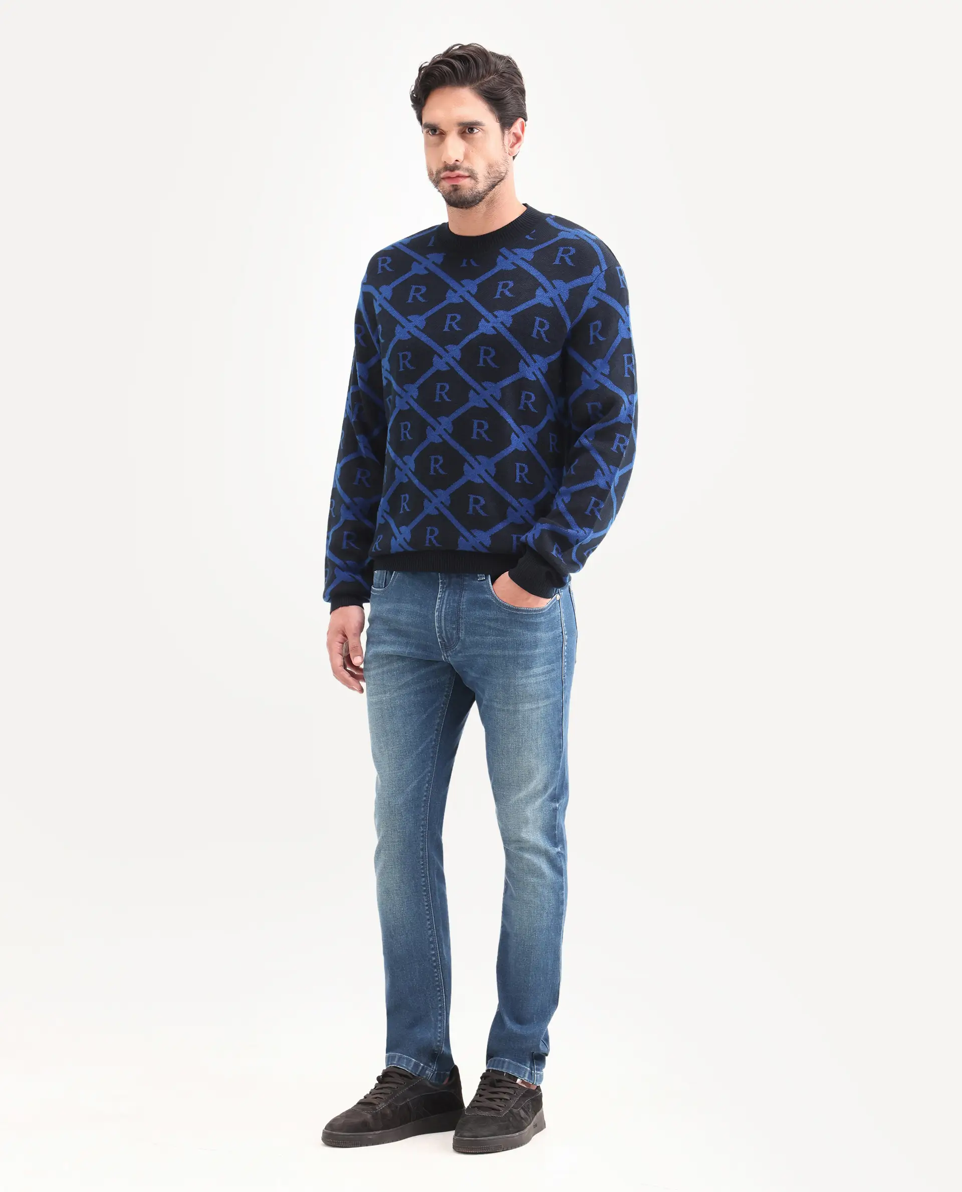Rare Rabbit Men's Zuno S Blue Cotton Blend Fabric Shank And Zipper Hawk Slim Plain Jeans - Image 5
