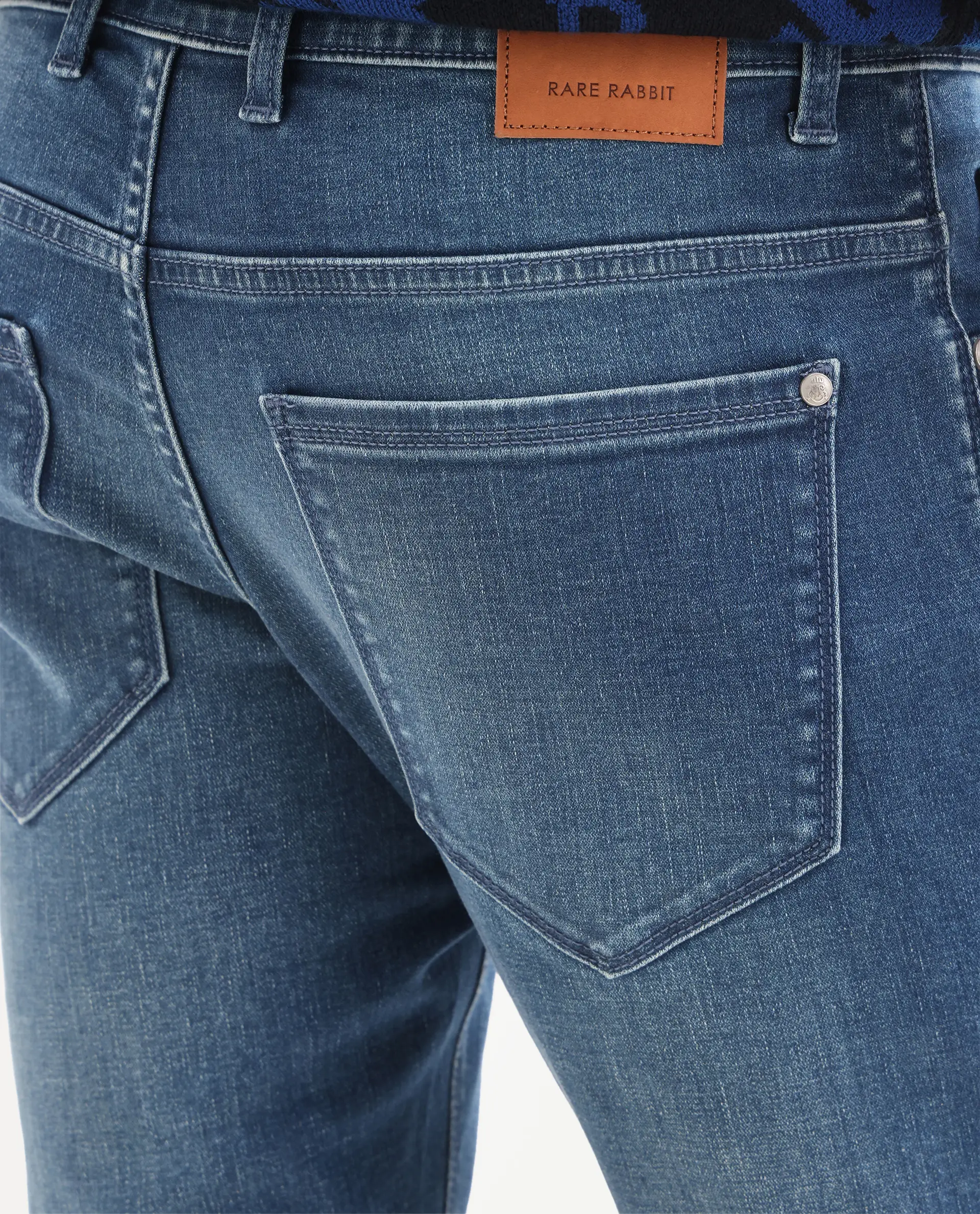 Rare Rabbit Men's Zuno S Blue Cotton Blend Fabric Shank And Zipper Hawk Slim Plain Jeans - Image 7