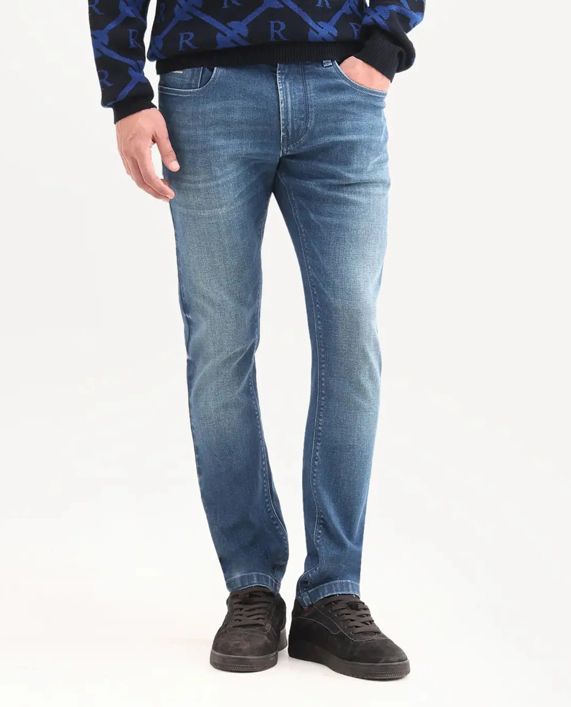 Rare Rabbit Men's Zuno S Blue Cotton Blend Fabric Shank And Zipper Hawk Slim Plain Jeans - Image 9
