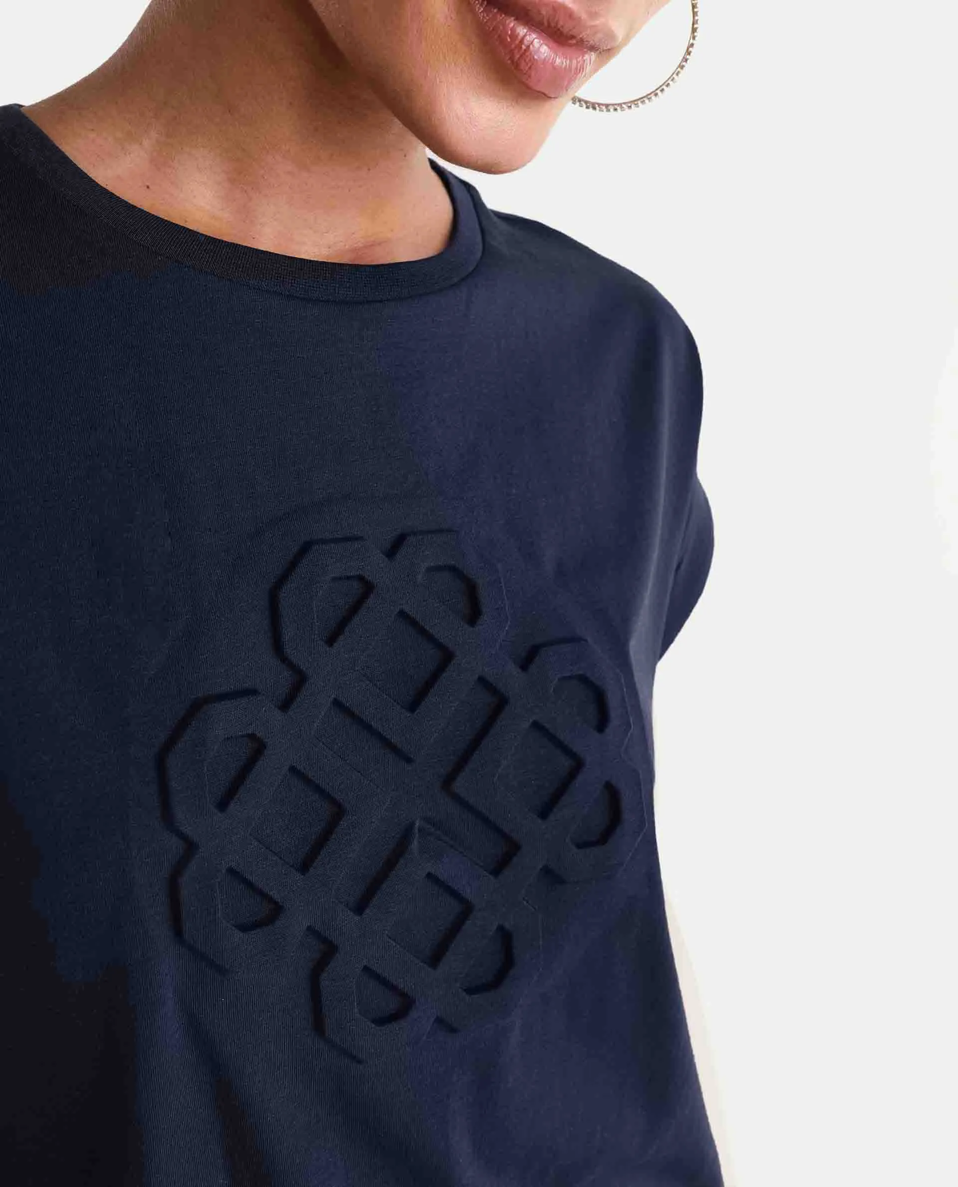 Rareism Women's Zurf Navy Cotton Blend Half Sleeve Relaxed Fit Plain T-Shirt - Image 4