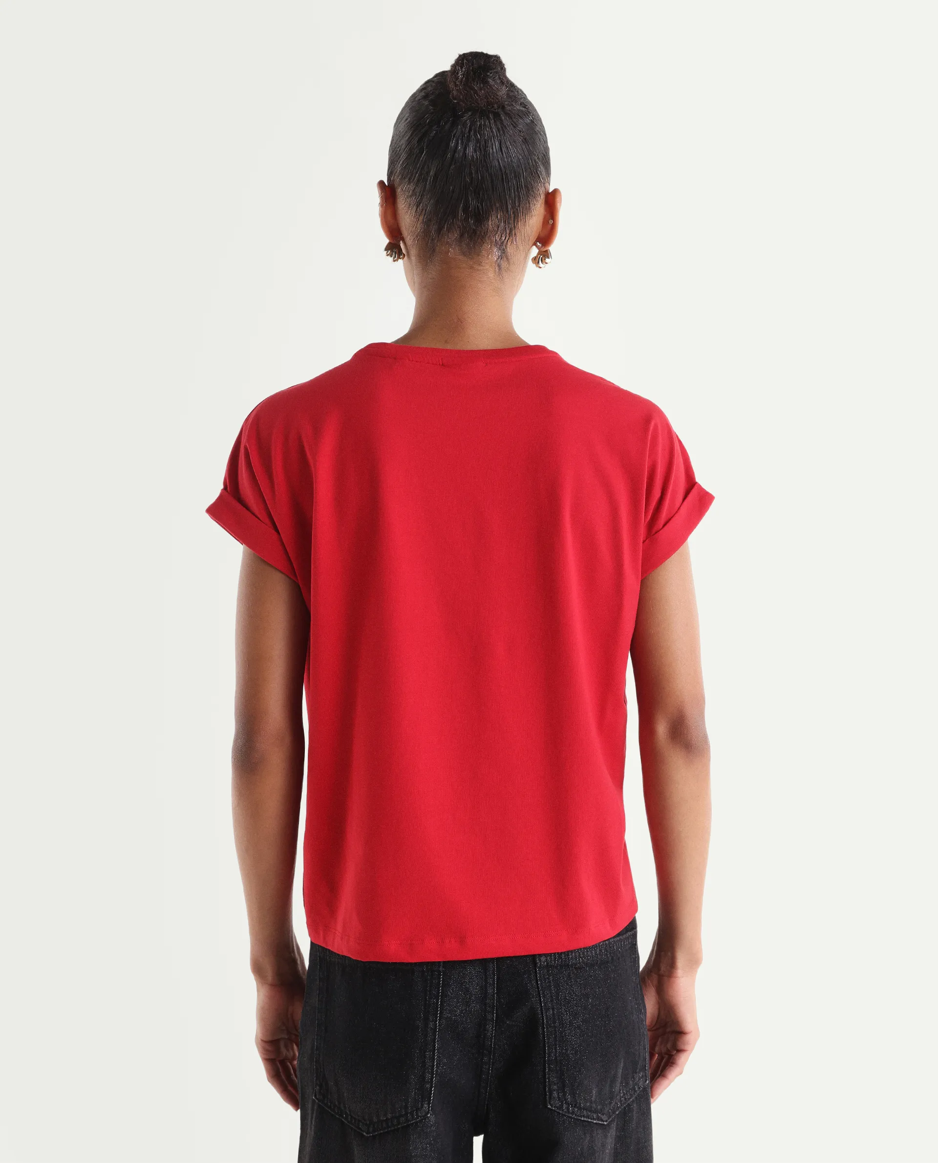 Rareism Women's Zurf Red Cotton Blend Half Sleeve Relaxed Fit Plain T-Shirt - Image 6