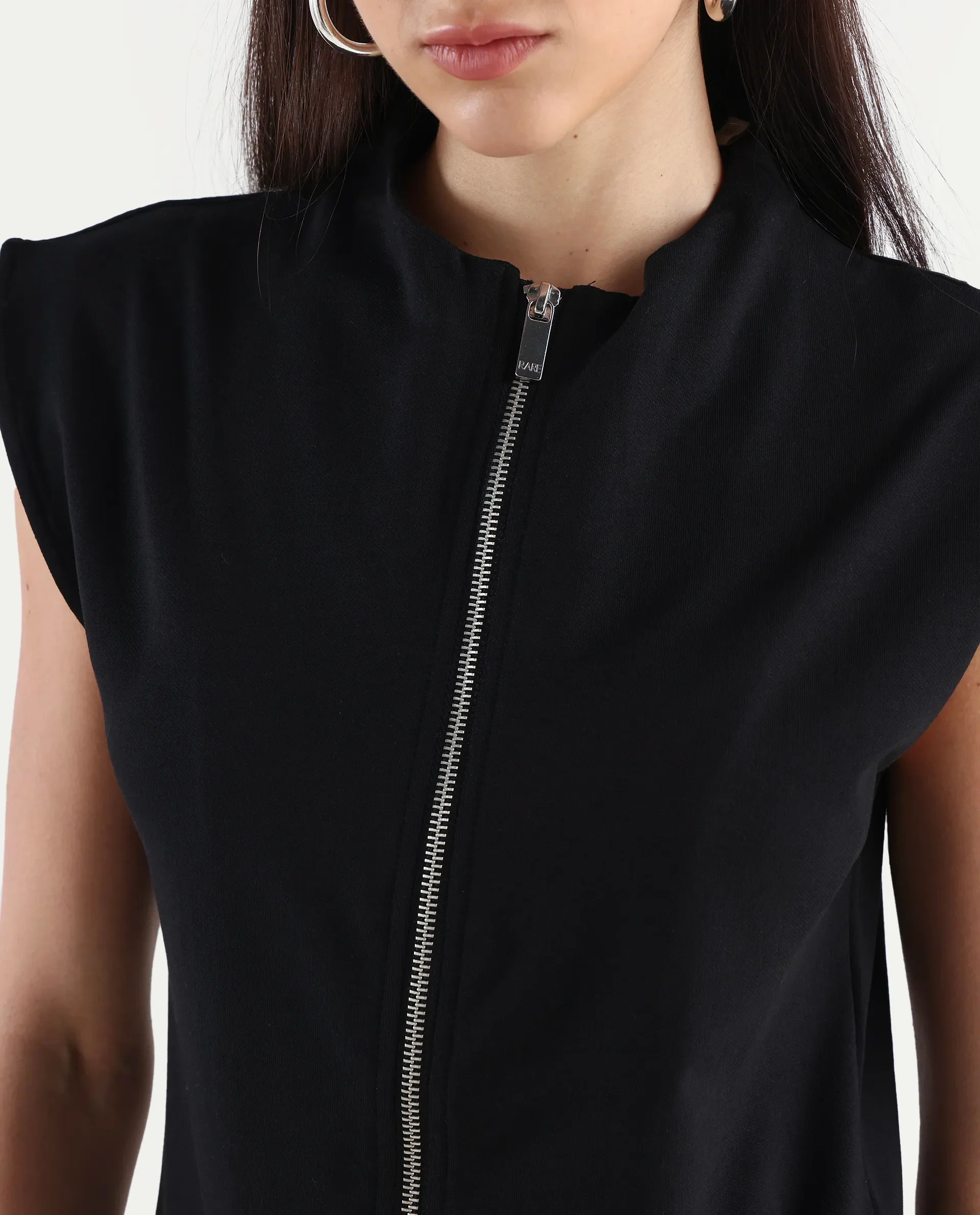 Rareism Women's Zuria Black Cotton Blend High Neck Dyed Extended Sleeves Relaxed Fit Sweatshirt - Image 5