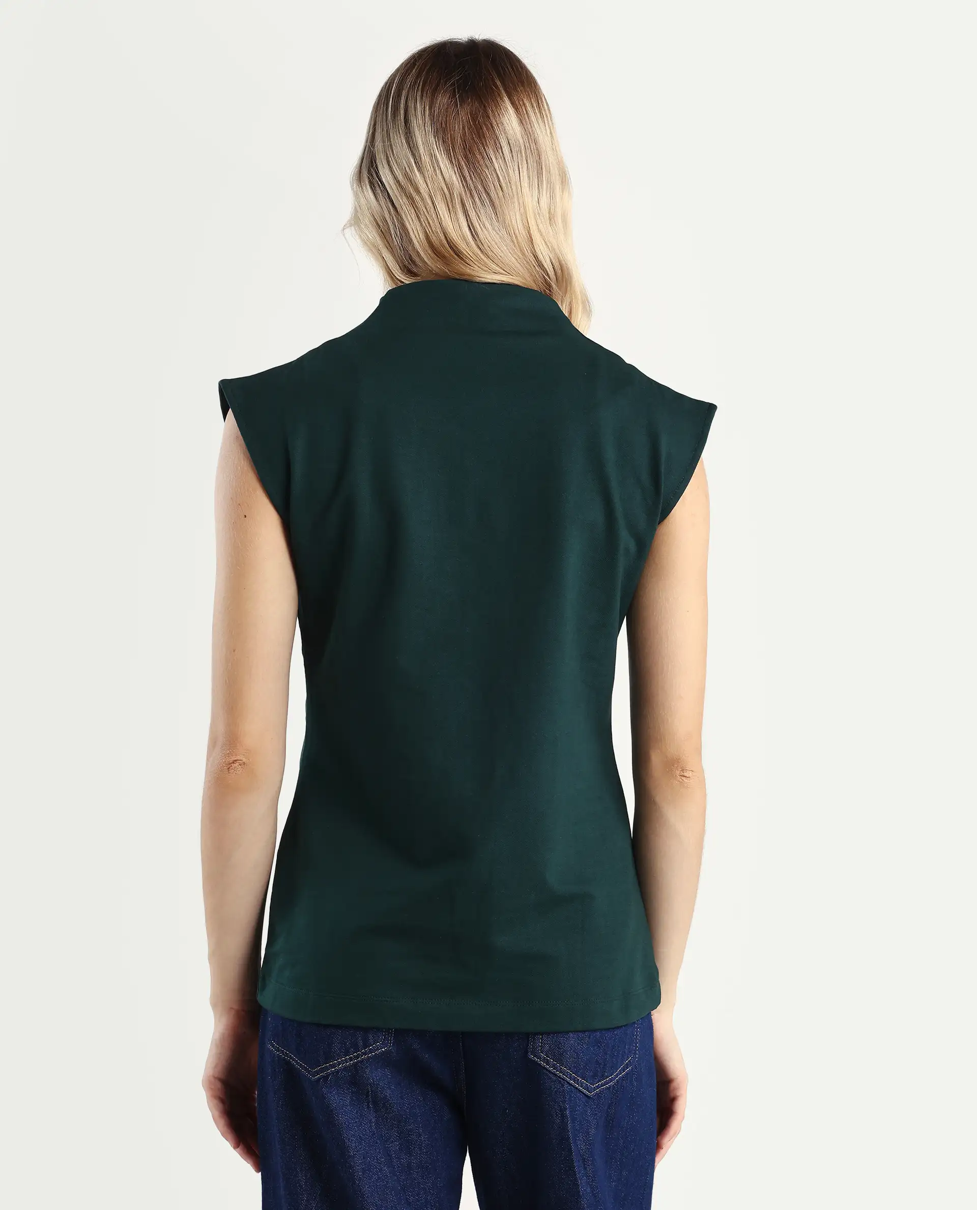 Rareism Women's Zuria Green Cotton Blend High Neck Dyed Extended Sleeves Relaxed Fit Sweatshirt - Image 7