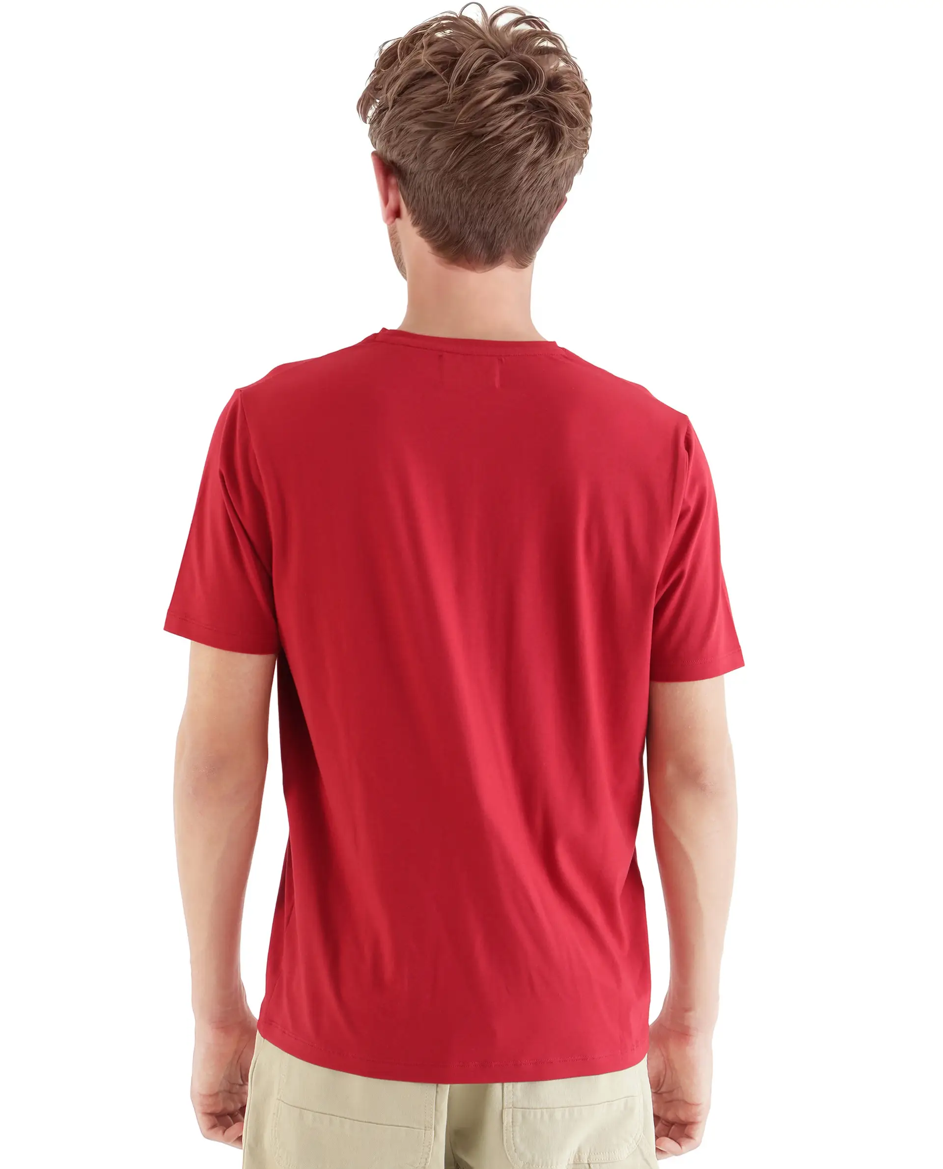 Rare Rabbit Men's Zylo Red Cotton Blend Graphic Print Regular Fit Half Sleeve Crew Neck T-Shirt - Image 8