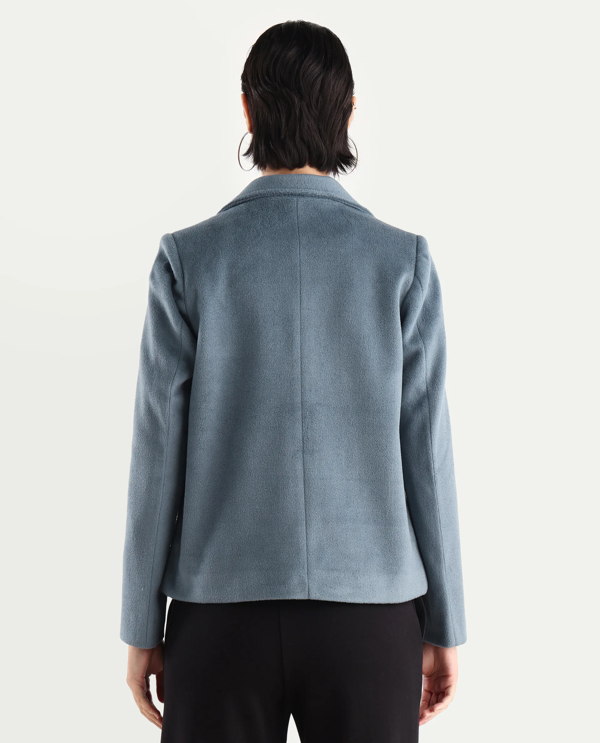 Rareism Women's Zympi Dusky Blue Stand Collar Plain Cuffed Sleeve Boxy Fit Jacket - Image 7