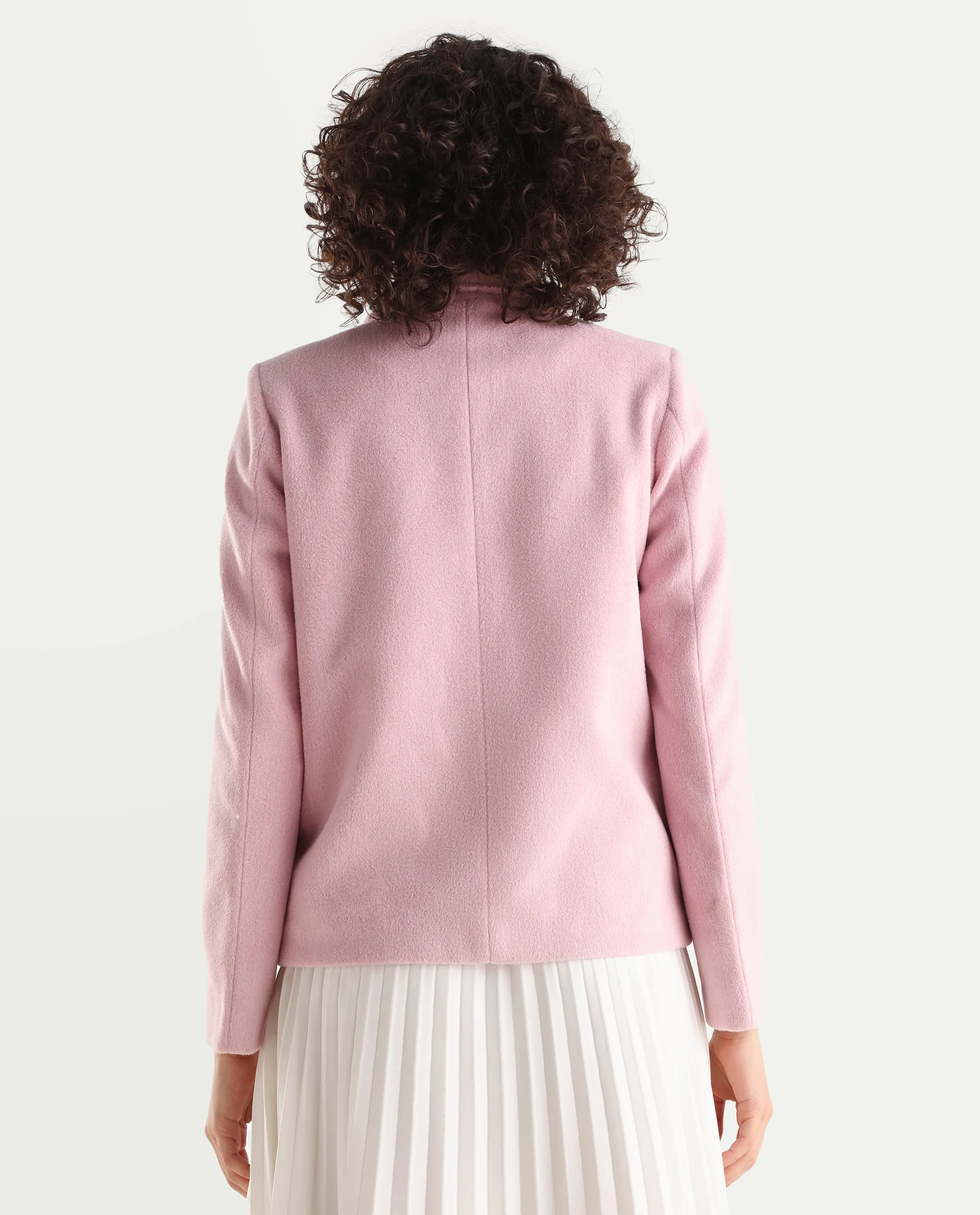 Rareism Women's Zympi Light Pink Stand Collar Plain Cuffed Sleeve Boxy Fit Jacket - Image 7