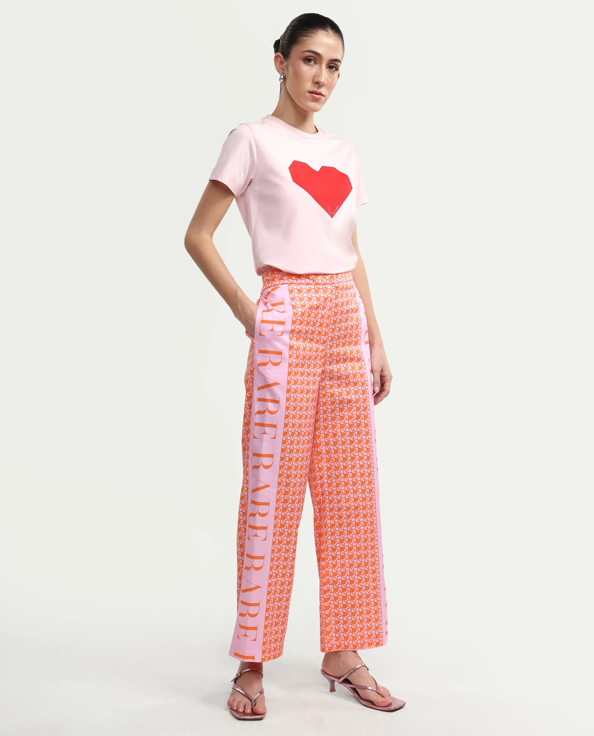 Rareism Women's Zyon-B Pink Cotton Monogram Print Ankle Length Straight Fit Trouser - Image 3