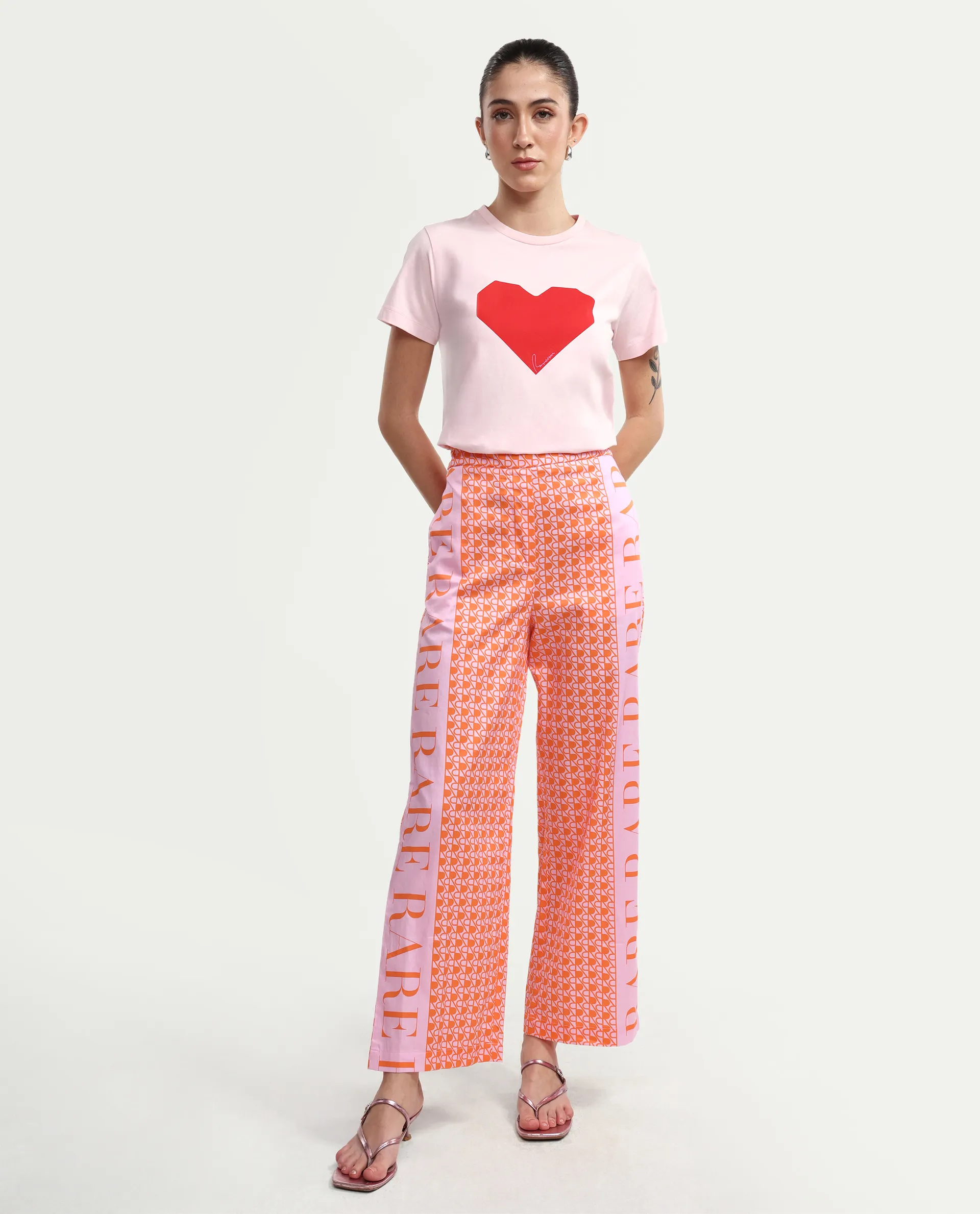 Rareism Women's Zyon-B Pink Cotton Monogram Print Ankle Length Straight Fit Trouser - Image 6