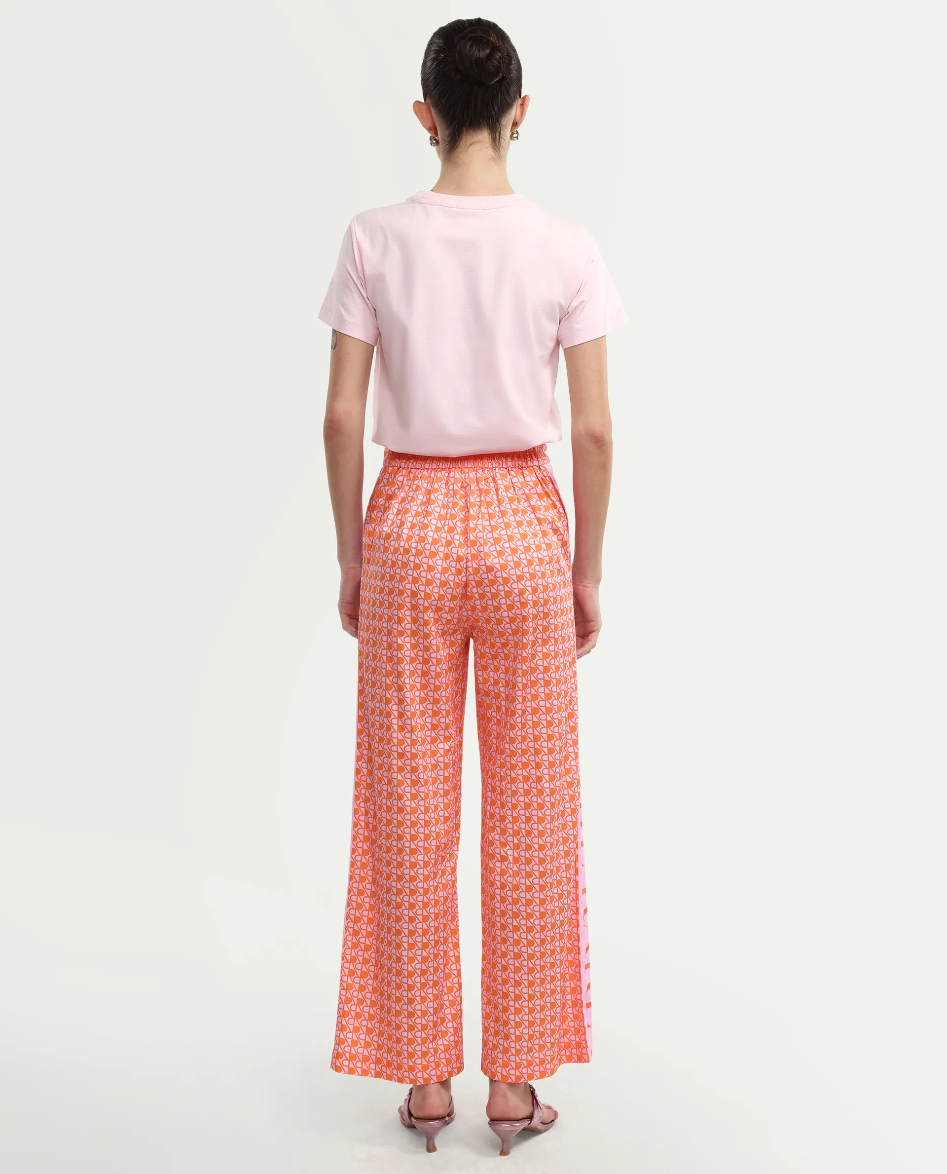 Rareism Women's Zyon-B Pink Cotton Monogram Print Ankle Length Straight Fit Trouser - Image 7