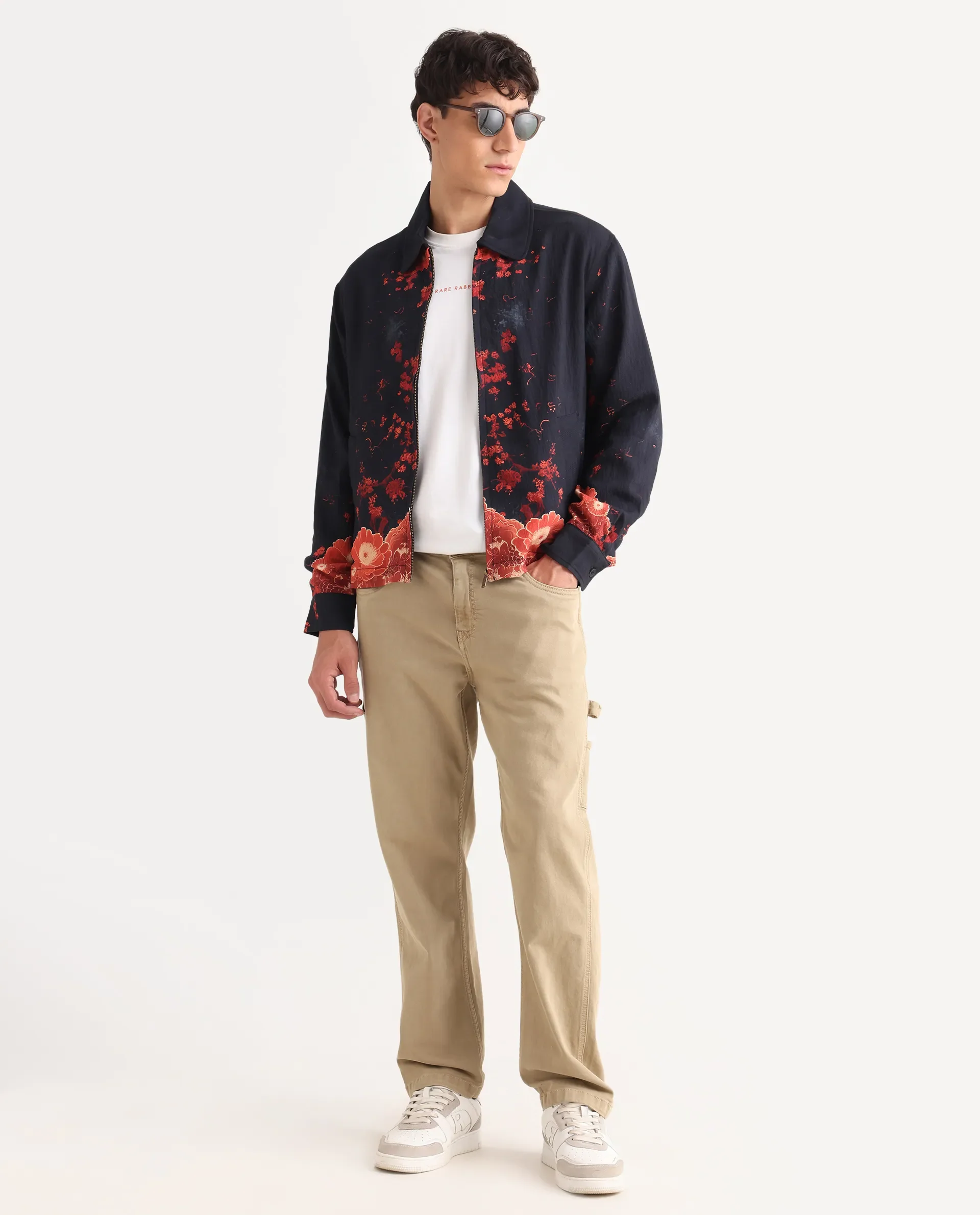 Rare Rabbit Men's Zyra Navy Viscose Blend Fabric Spread Collar Regular Fit Printed Jacket - Image 2