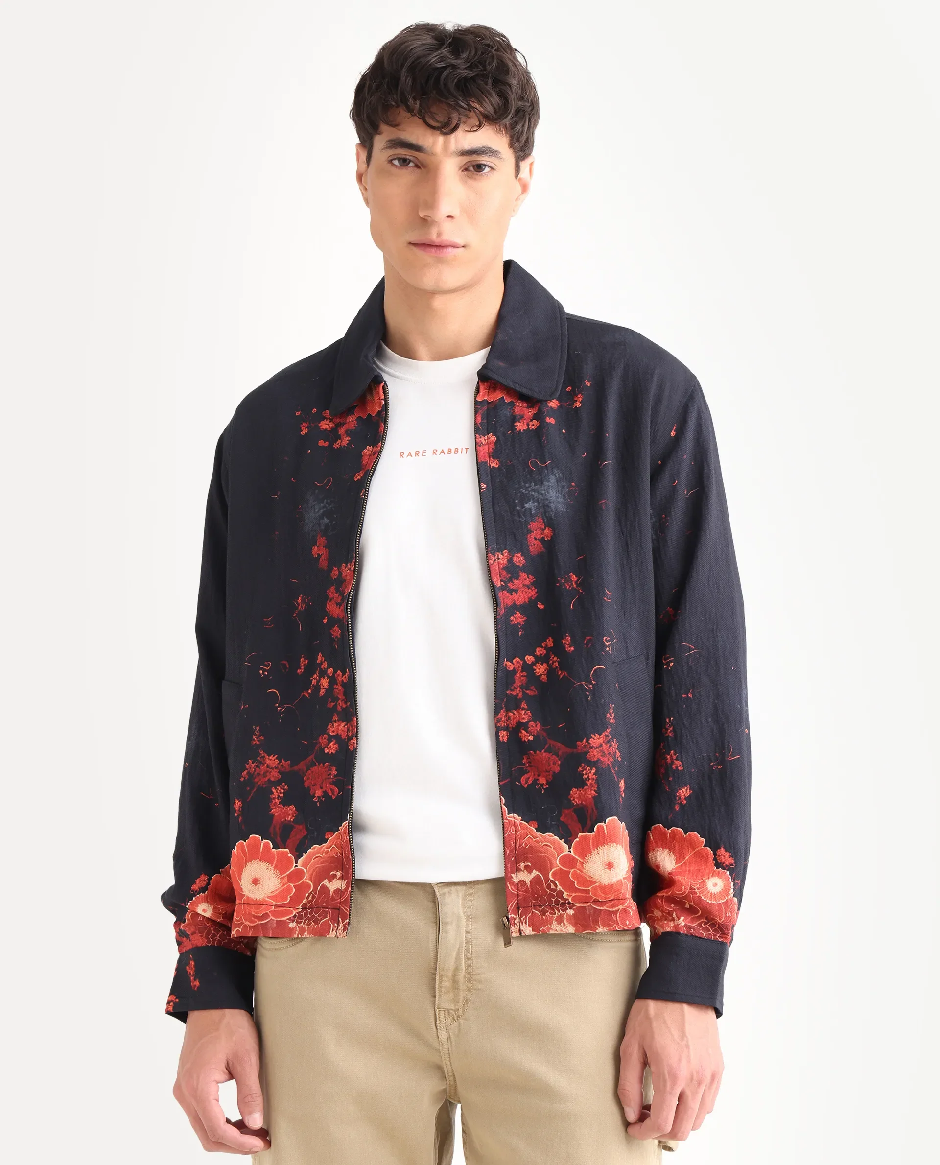 Rare Rabbit Men's Zyra Navy Viscose Blend Fabric Spread Collar Regular Fit Printed Jacket - Image 5