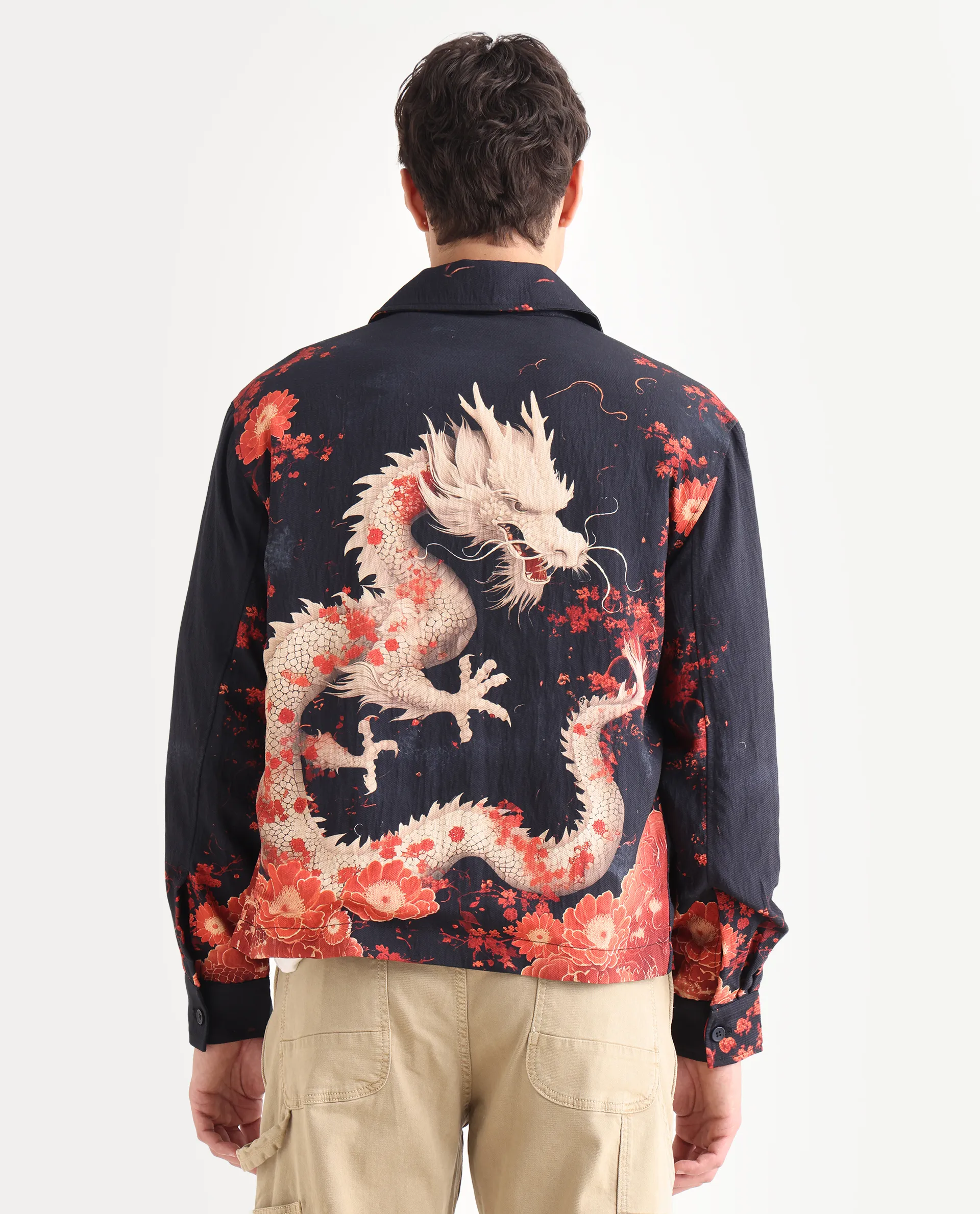 Rare Rabbit Men's Zyra Navy Viscose Blend Fabric Spread Collar Regular Fit Printed Jacket - Image 6