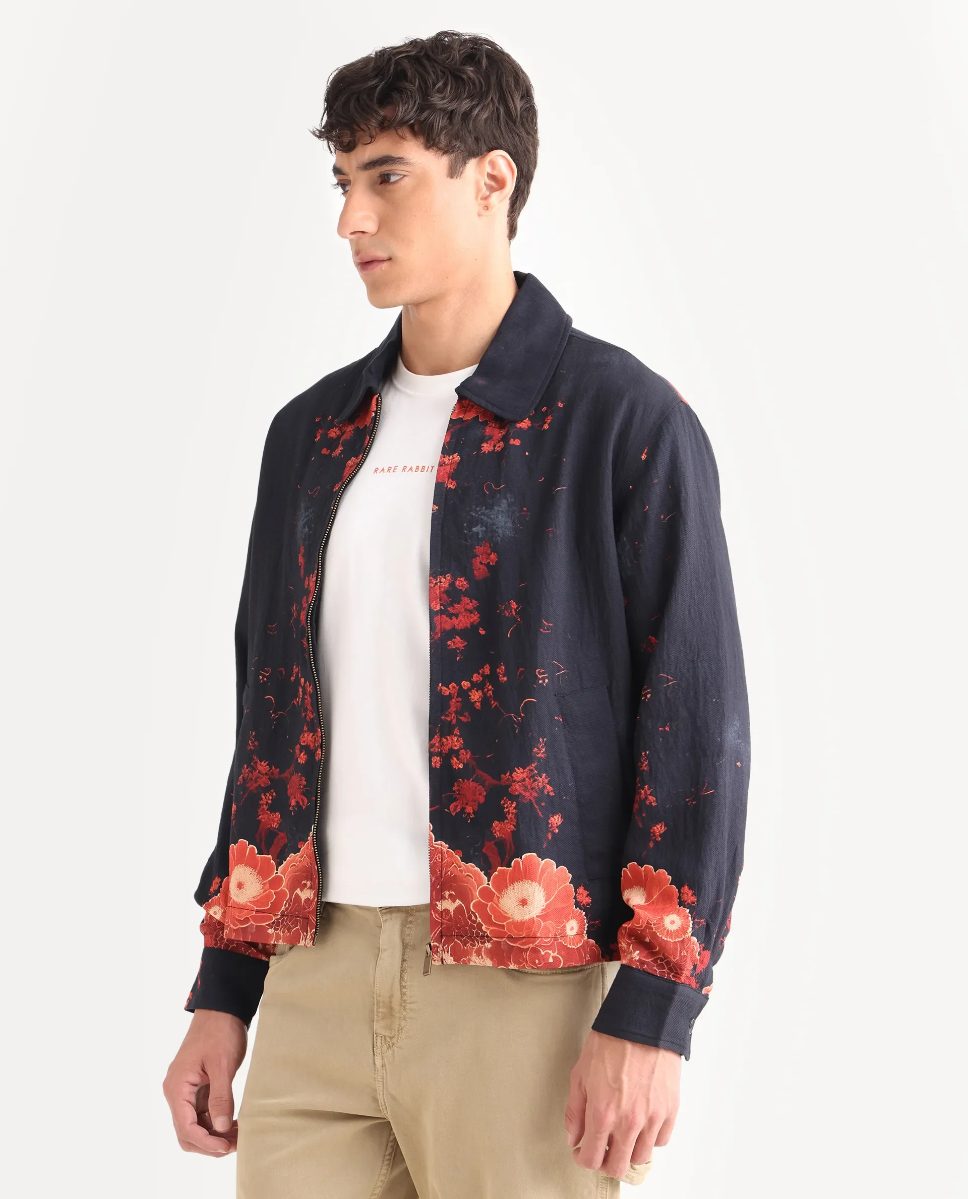 Rare Rabbit Men's Zyra Navy Viscose Blend Fabric Spread Collar Regular Fit Printed Jacket - Image 7