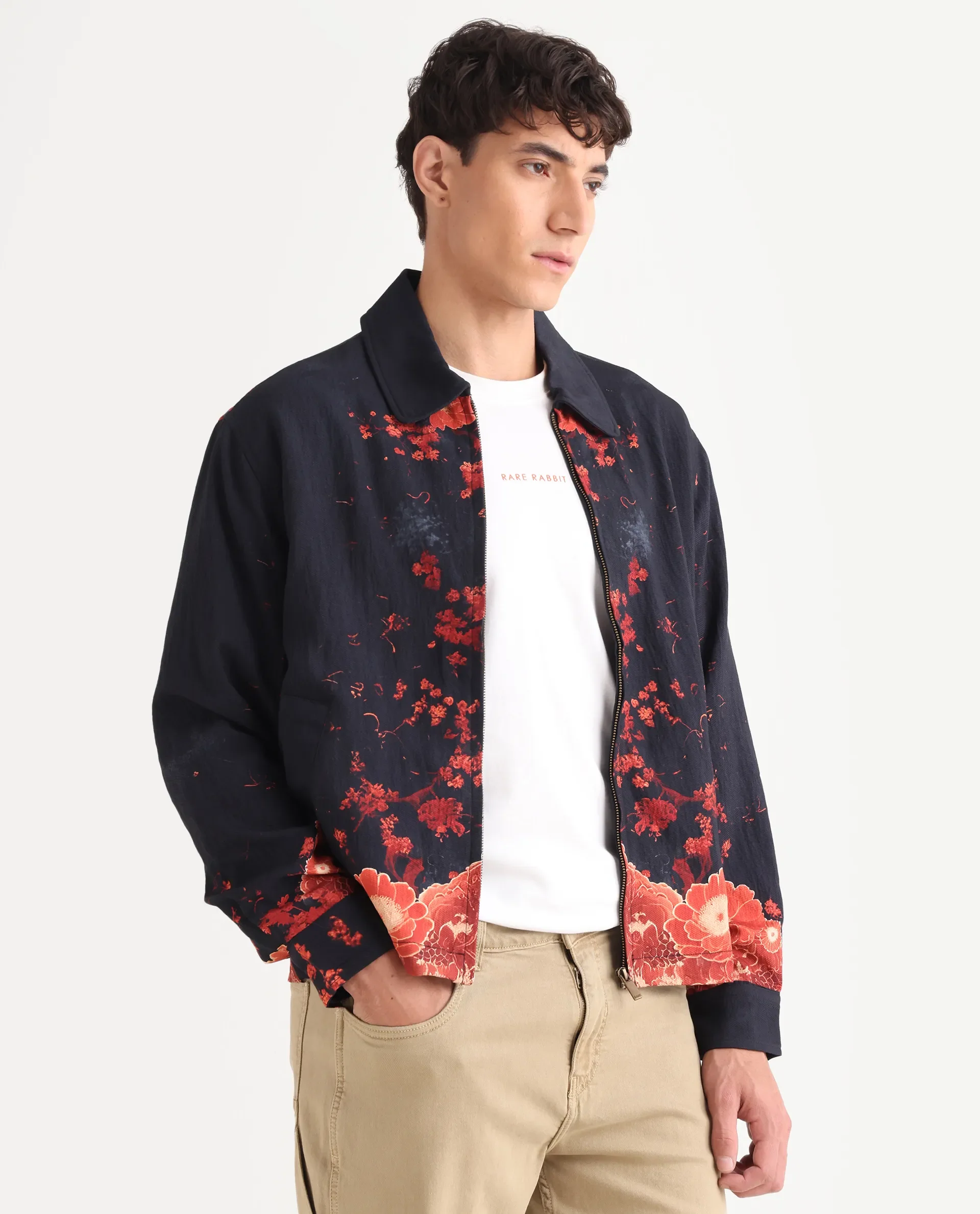 Rare Rabbit Men's Zyra Navy Viscose Blend Fabric Spread Collar Regular Fit Printed Jacket - Image 8