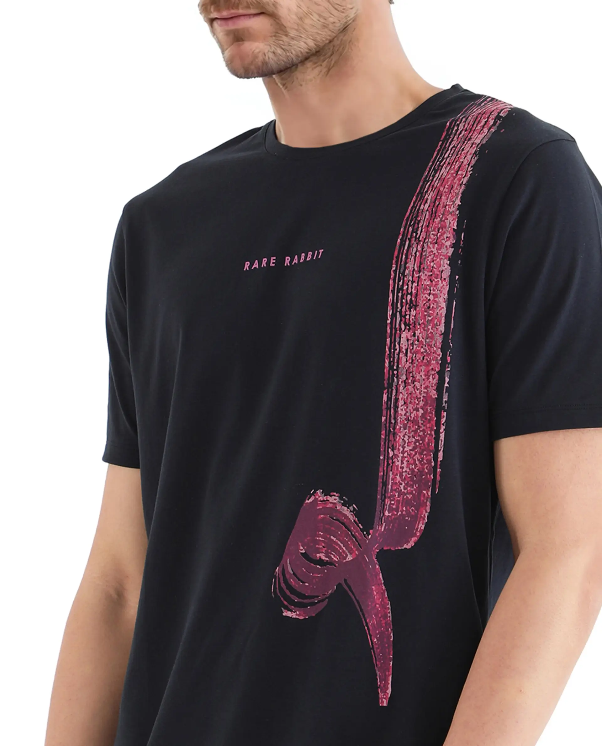 Rare Rabbit Men's Zyra Navy Cotton Blend Abstract Print Regular Fit Half Sleeve Crew Neck T-Shirt - Image 3