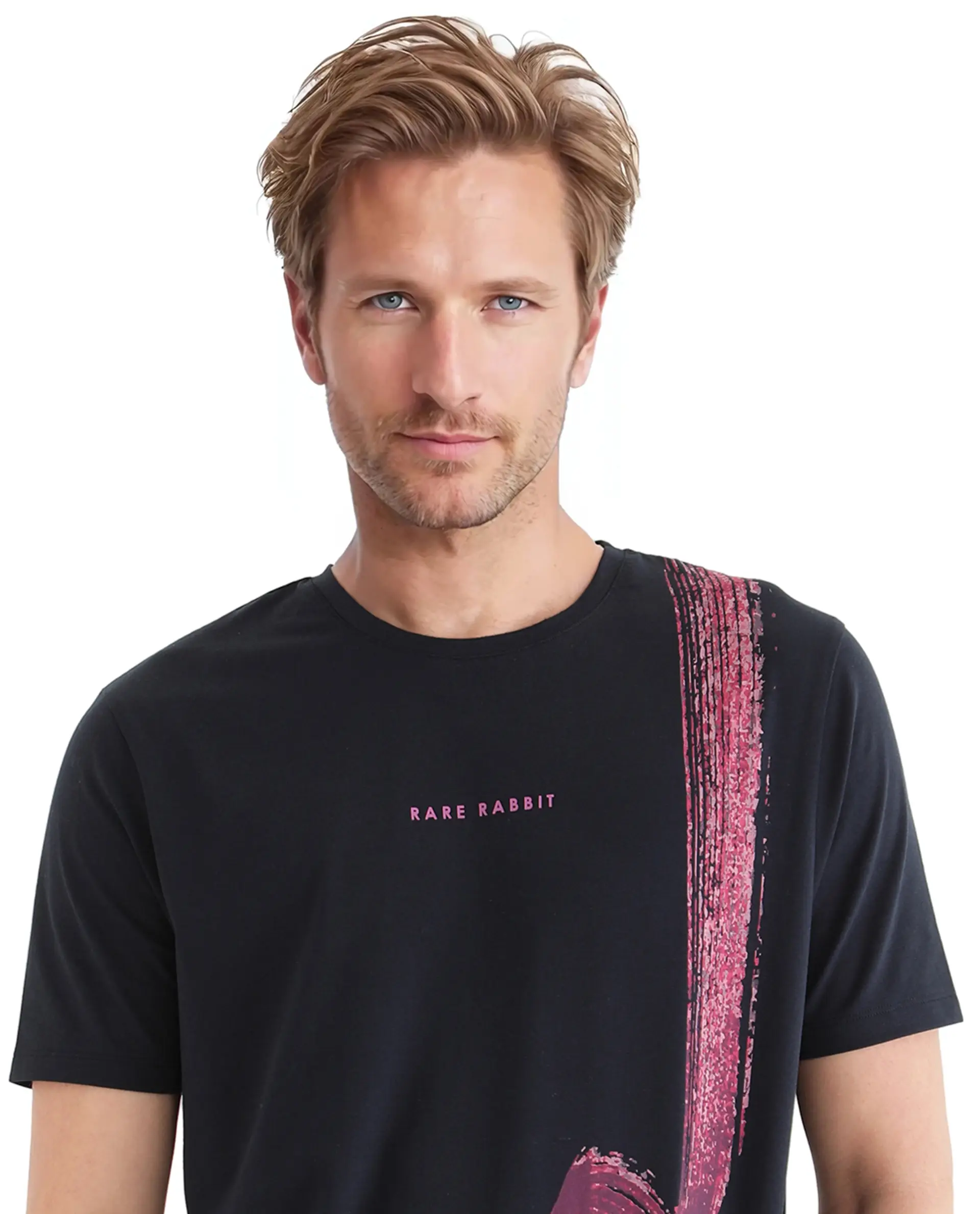 Rare Rabbit Men's Zyra Navy Cotton Blend Abstract Print Regular Fit Half Sleeve Crew Neck T-Shirt - Image 6
