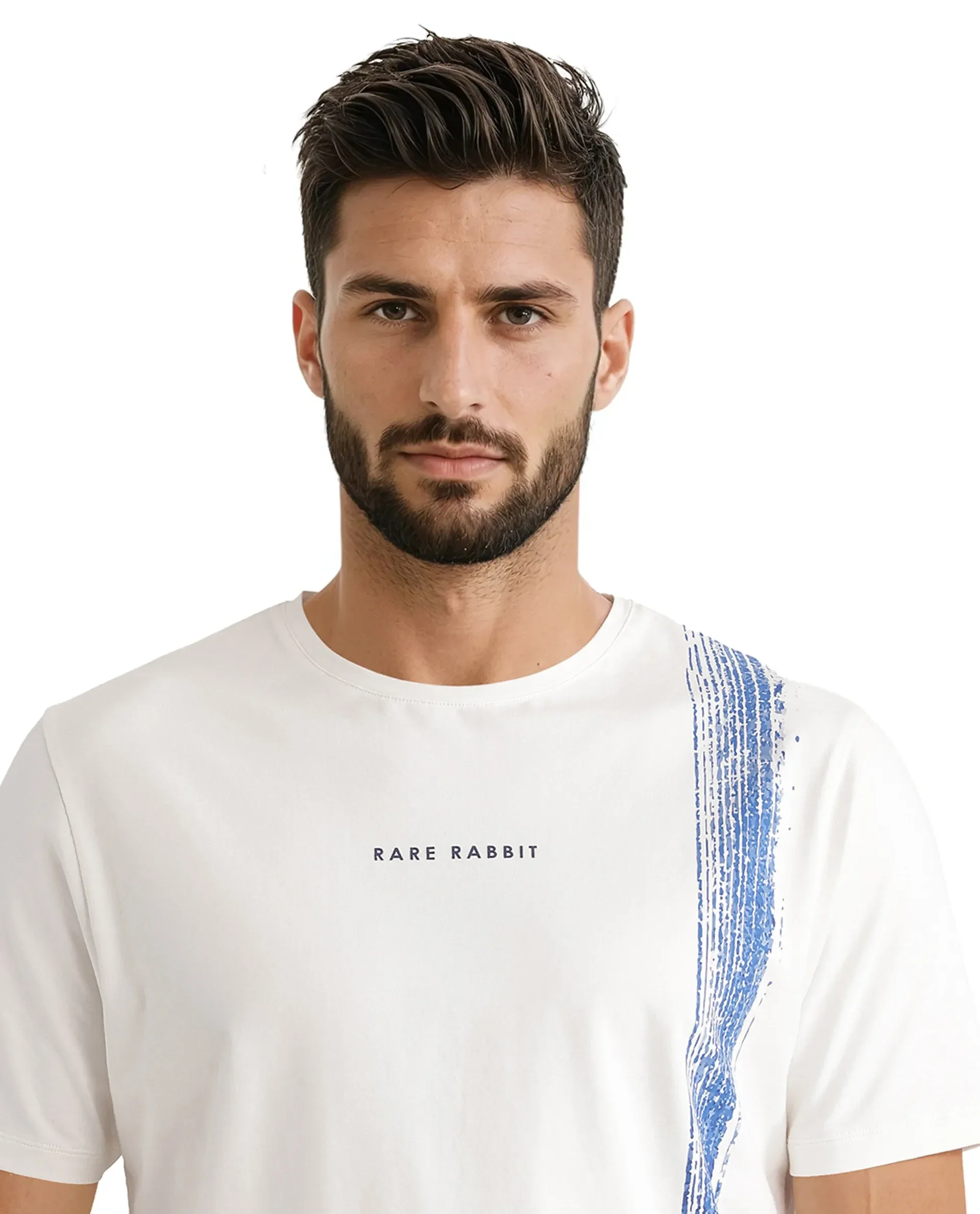 Rare Rabbit Men's Zyra Off White Cotton Blend Abstract Print Regular Fit Half Sleeve Crew Neck T-Shirt - Image 4