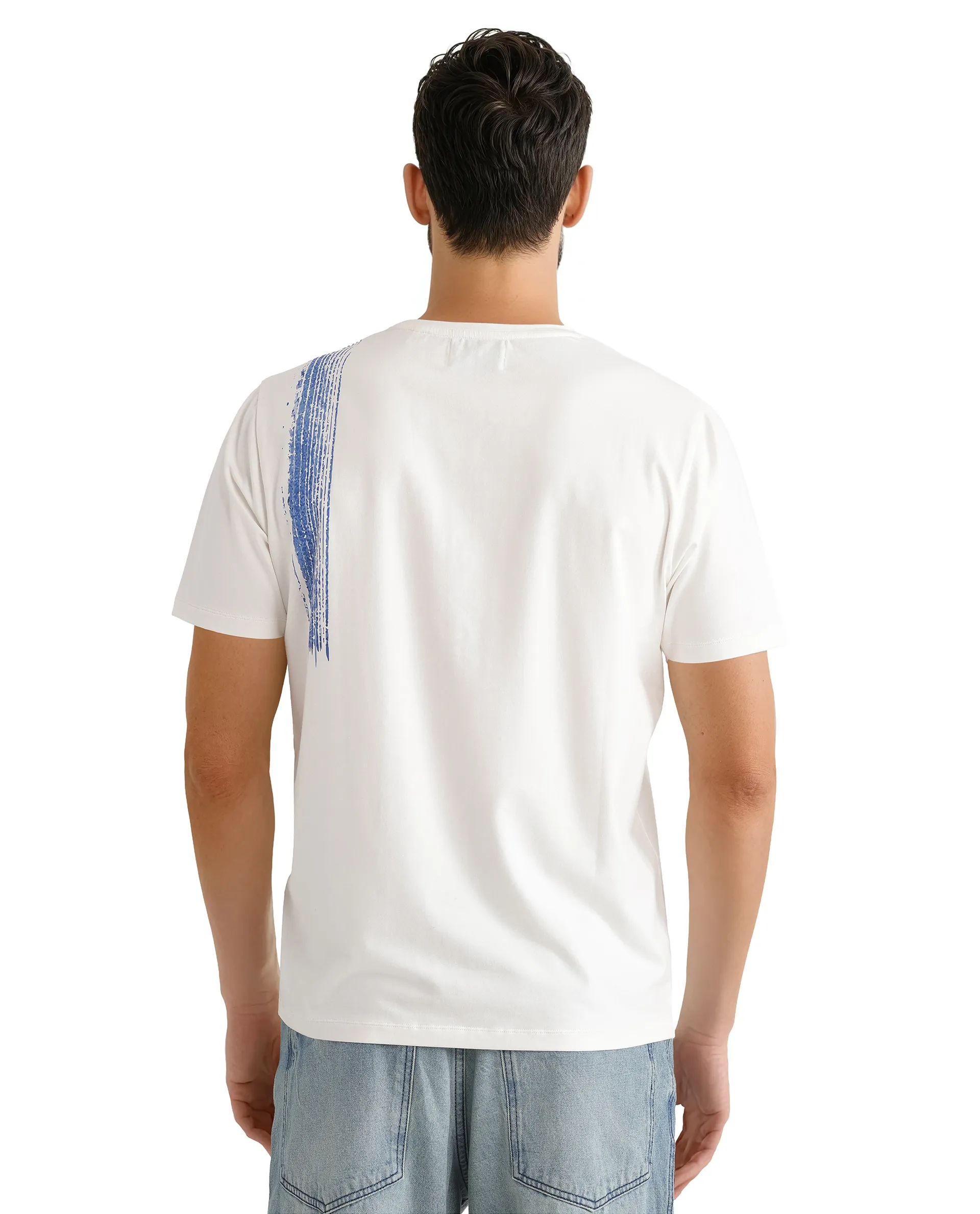 Rare Rabbit Men's Zyra Off White Cotton Blend Abstract Print Regular Fit Half Sleeve Crew Neck T-Shirt - Image 7