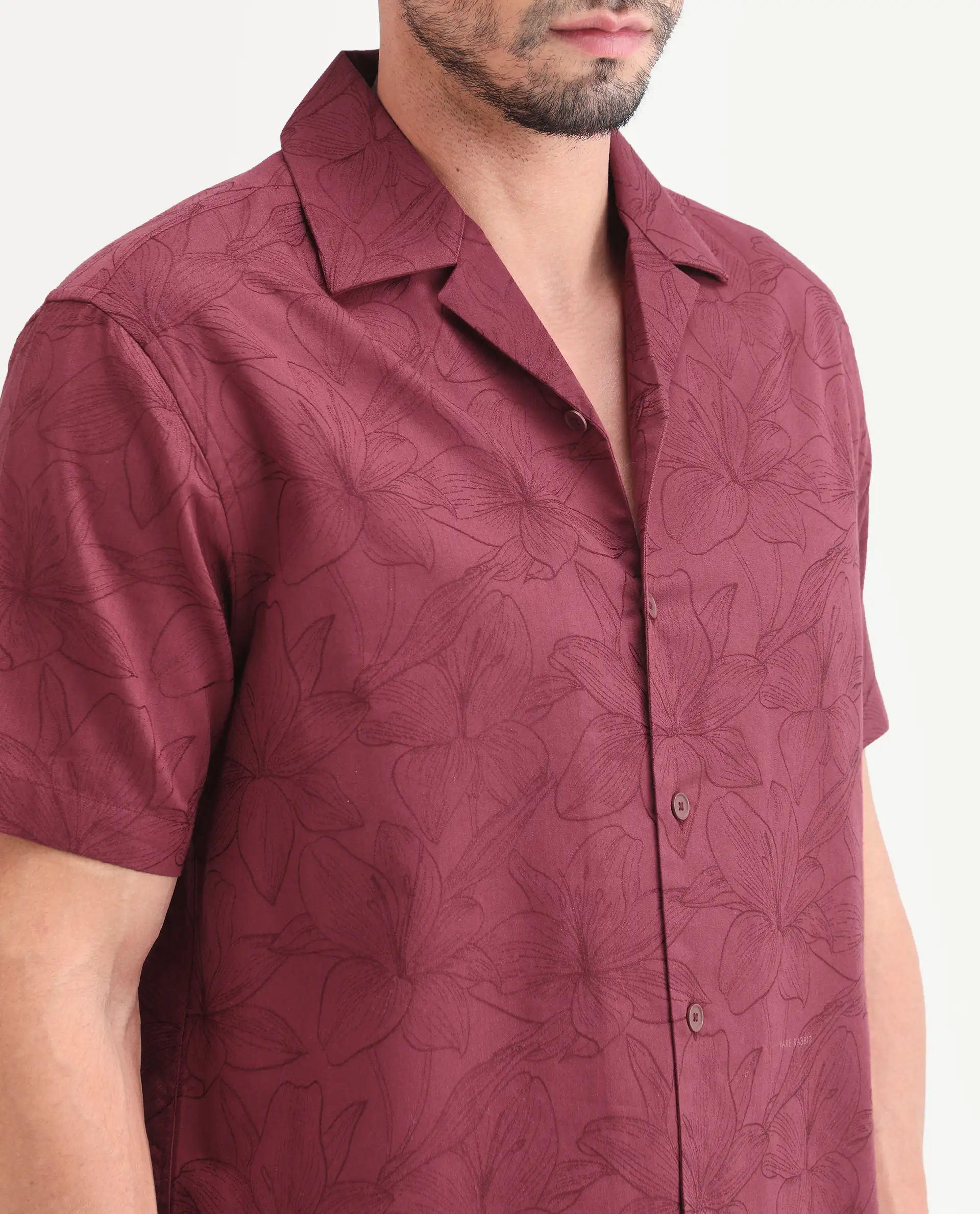 Rare Rabbit Men's Zyrn Red Cotton Blend Half Sleeve Cuban Collar Regular Fit Jacquard Shirt - Image 4