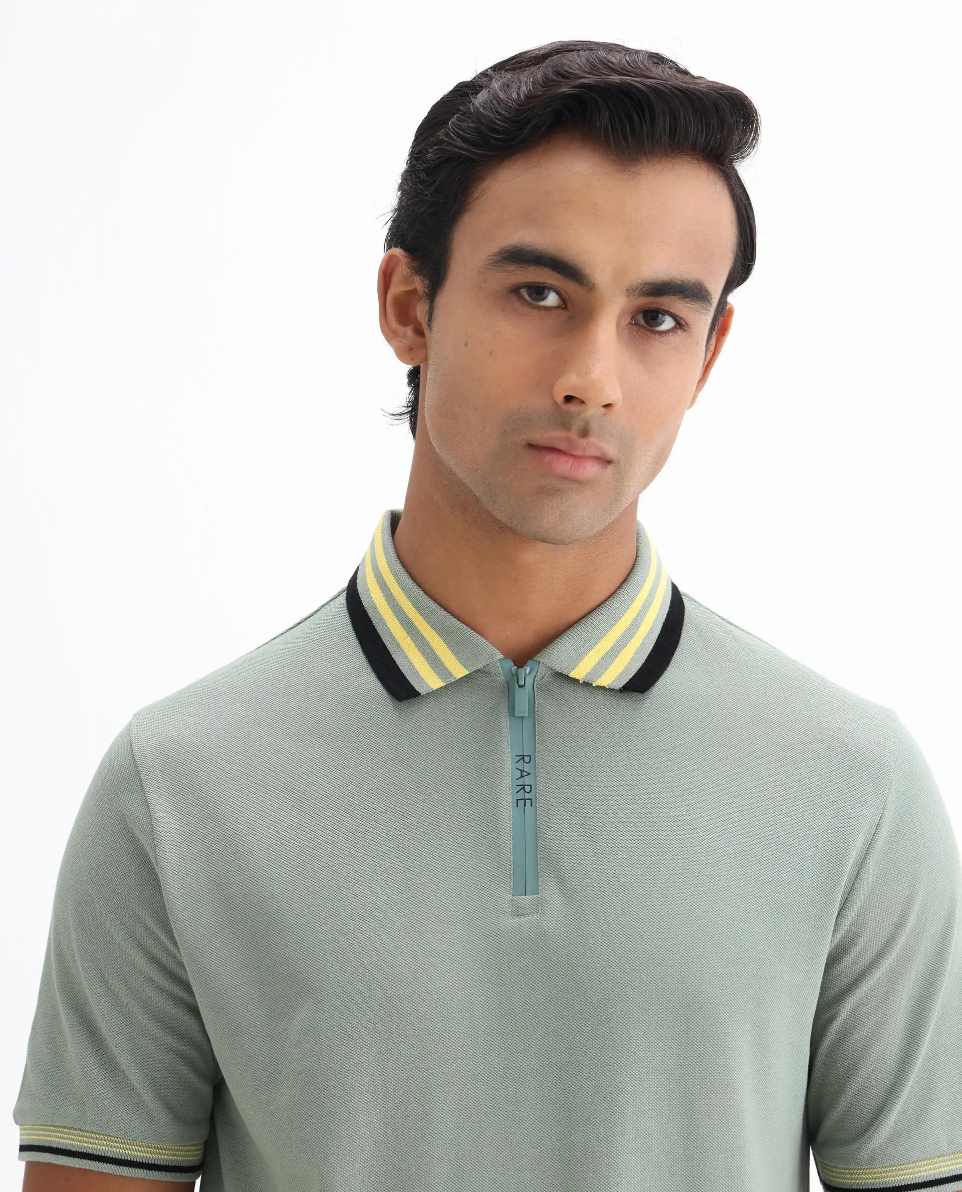 Rare Rabbit Men's Zyte Dusky Green Cotton Plain Regular Fit Half Sleeve Polo - Image 6