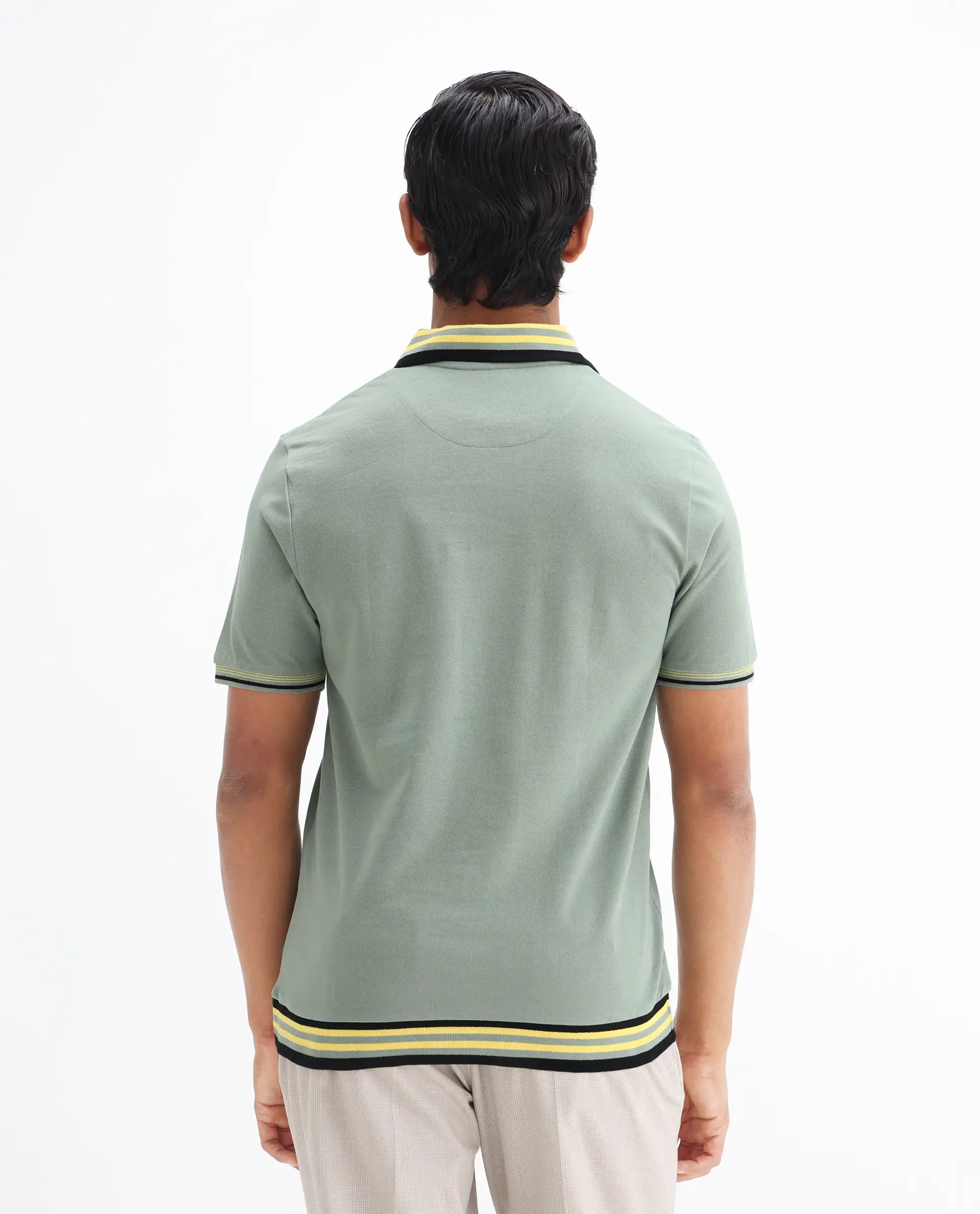 Rare Rabbit Men's Zyte Dusky Green Cotton Plain Regular Fit Half Sleeve Polo - Image 8