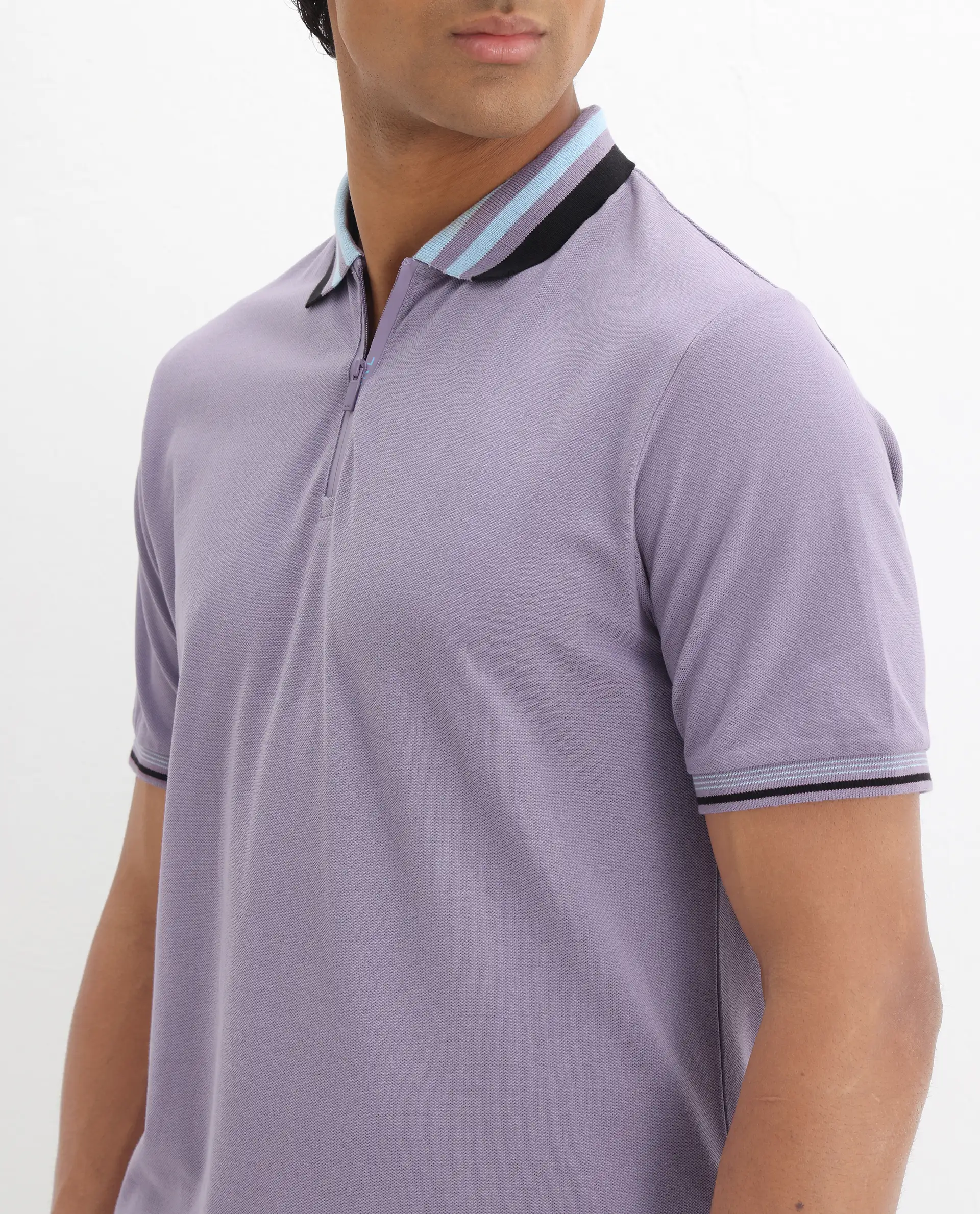 Rare Rabbit Men's Zyte Dusky Purple Cotton Plain Regular Fit Half Sleeve Polo - Image 3
