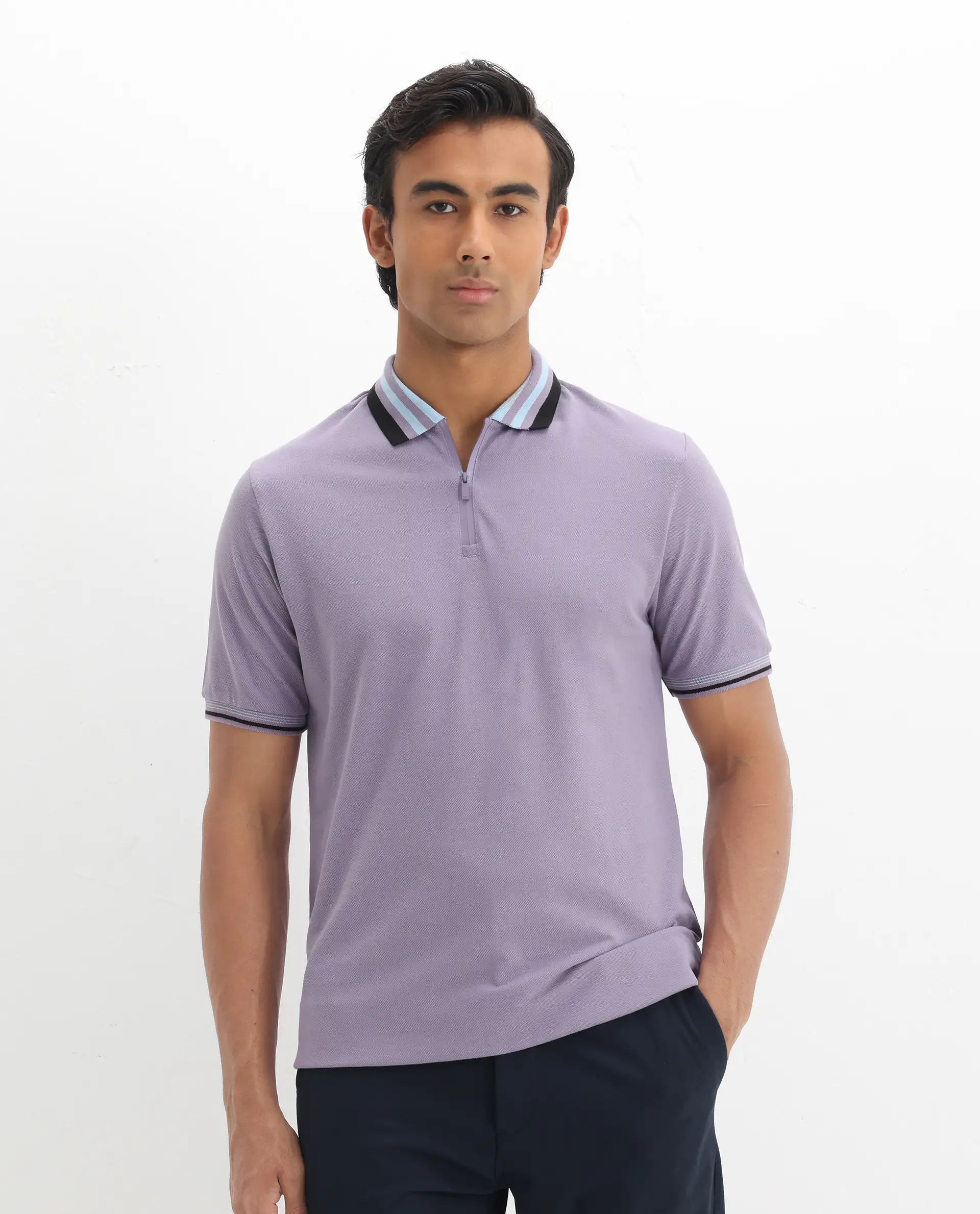 Rare Rabbit Men's Zyte Dusky Purple Cotton Plain Regular Fit Half Sleeve Polo - Image 4