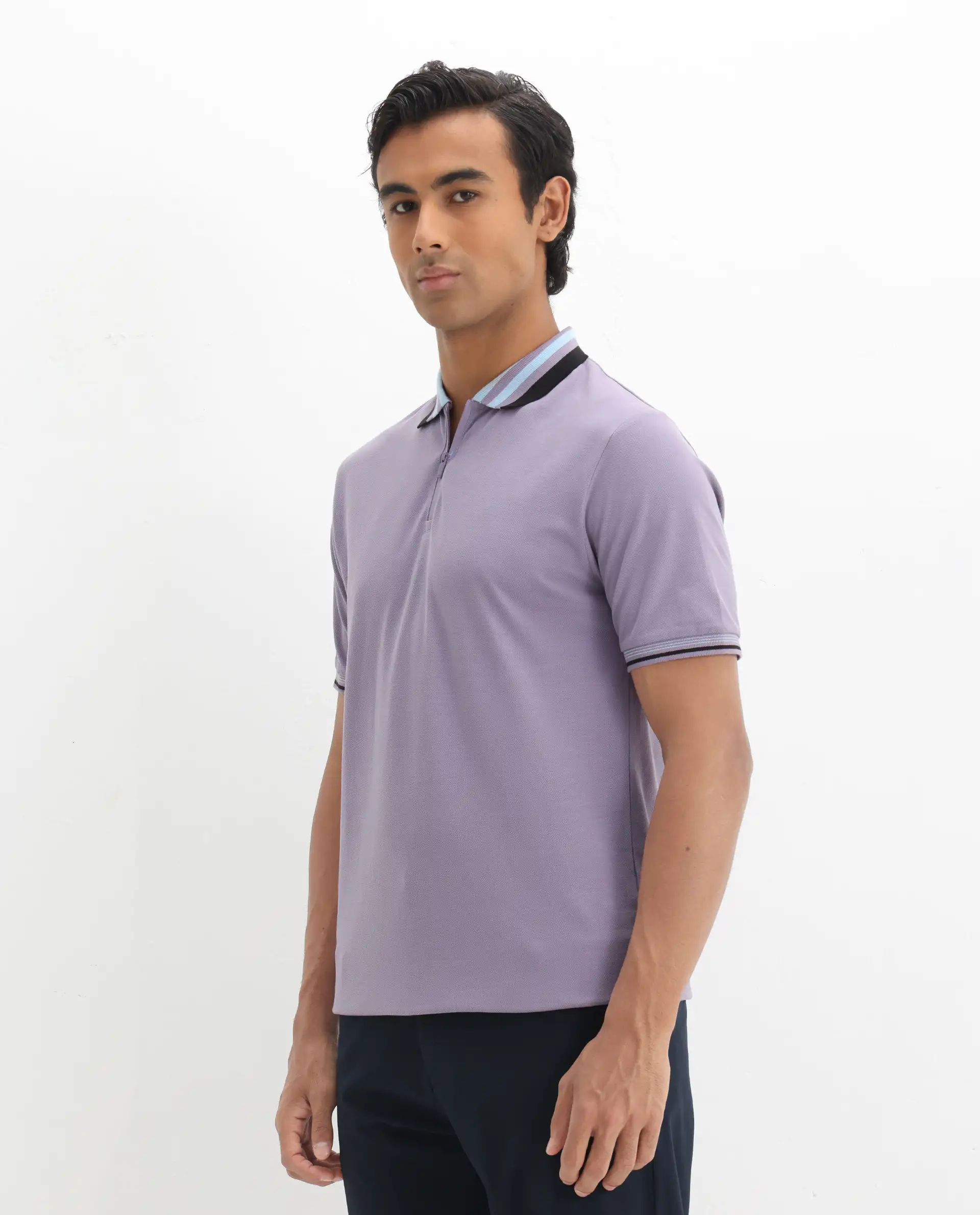 Rare Rabbit Men's Zyte Dusky Purple Cotton Plain Regular Fit Half Sleeve Polo - Image 5
