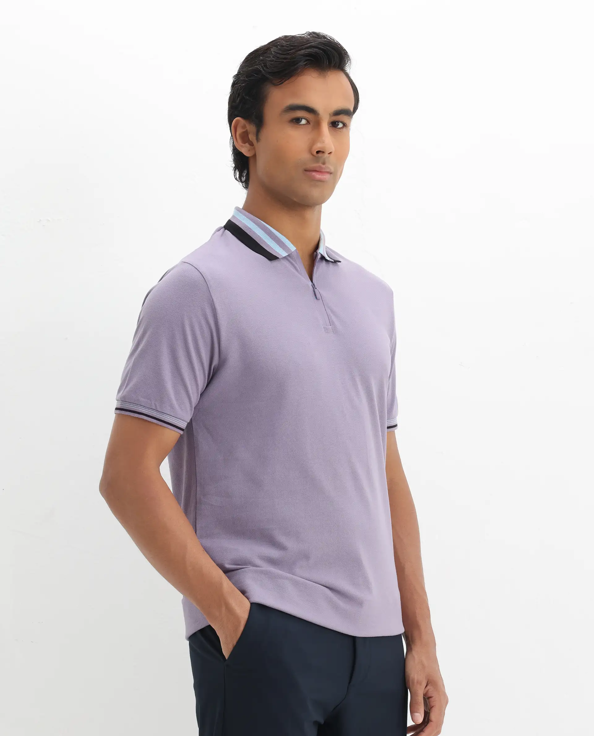 Rare Rabbit Men's Zyte Dusky Purple Cotton Plain Regular Fit Half Sleeve Polo - Image 6