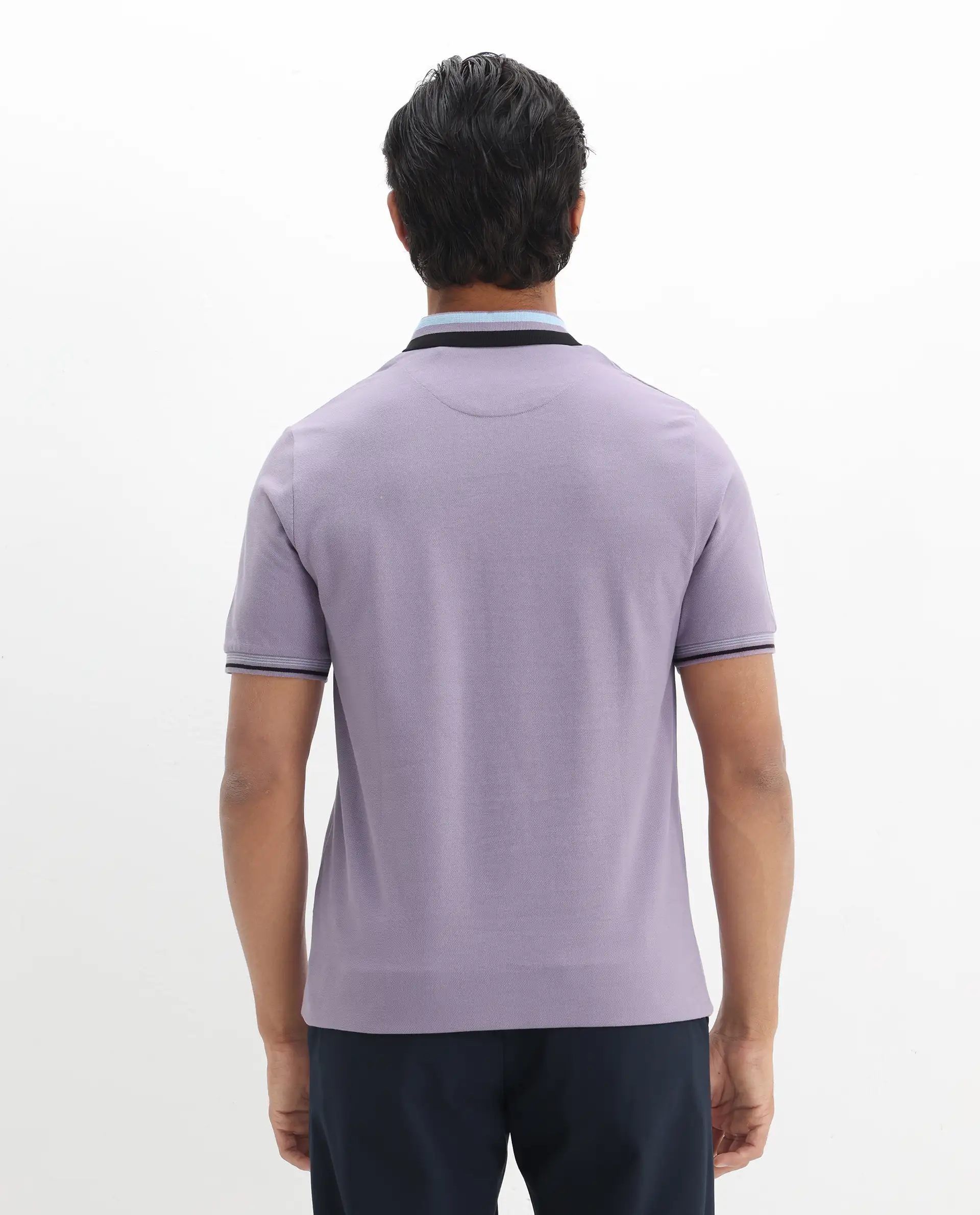 Rare Rabbit Men's Zyte Dusky Purple Cotton Plain Regular Fit Half Sleeve Polo - Image 8