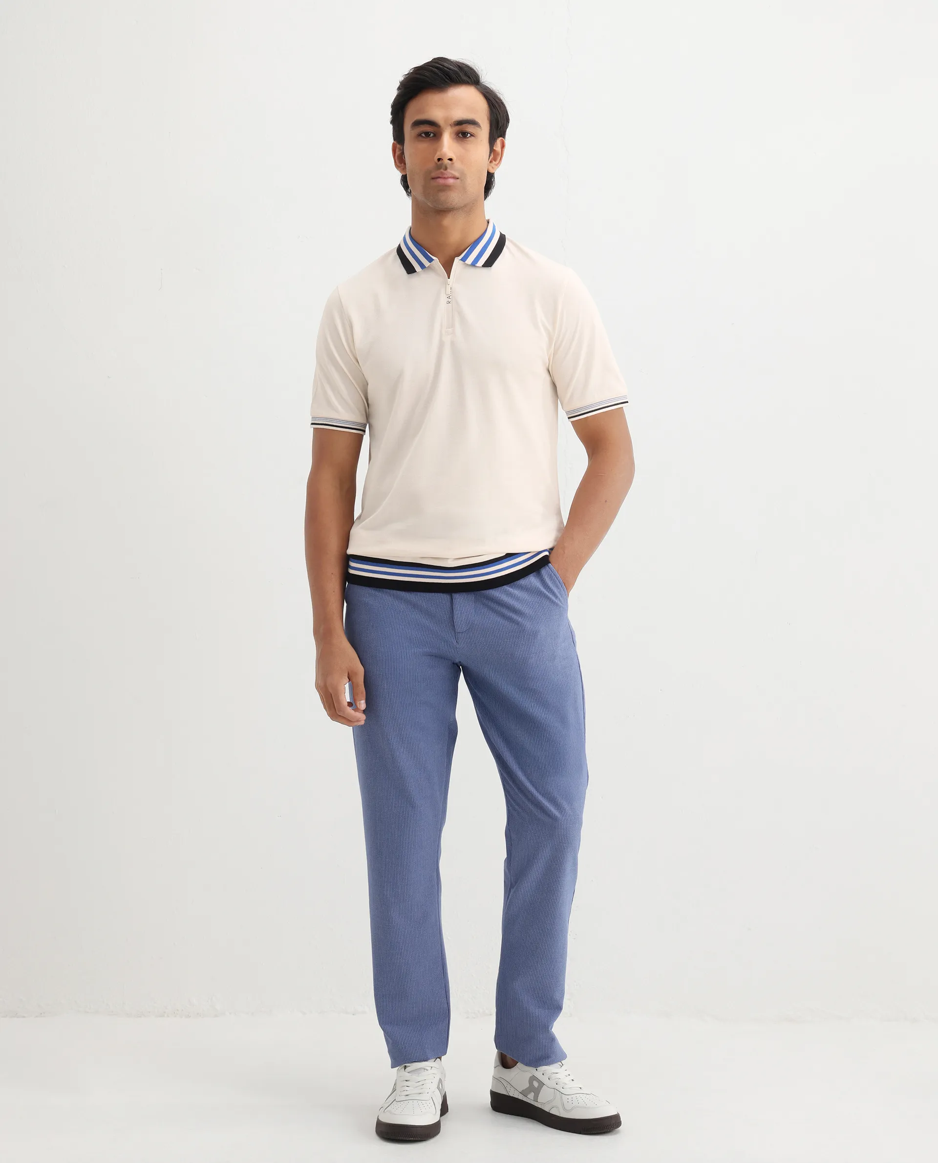 Rare Rabbit Men's Zyte Off White Cotton Plain Regular Fit Half Sleeve Polo - Image 2