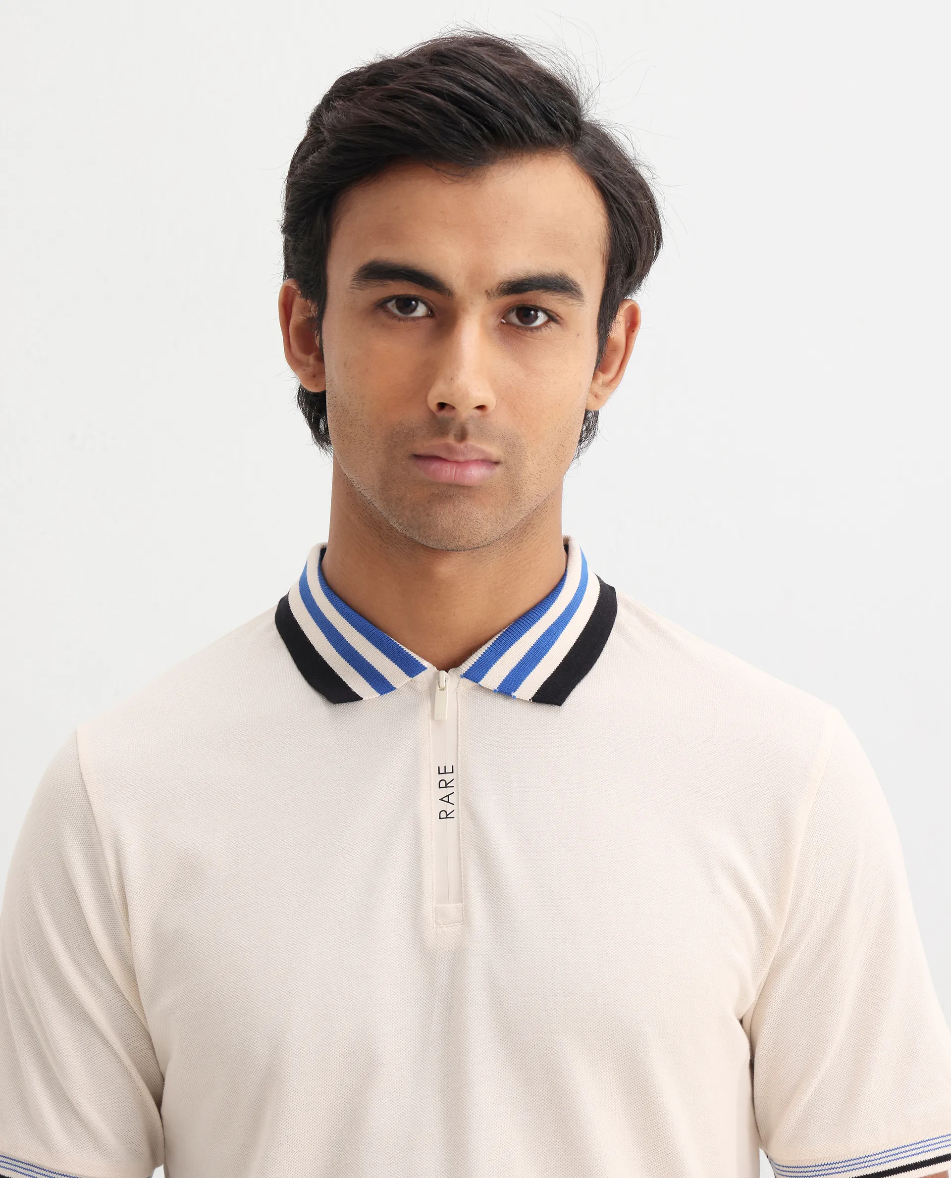 Rare Rabbit Men's Zyte Off White Cotton Plain Regular Fit Half Sleeve Polo - Image 4
