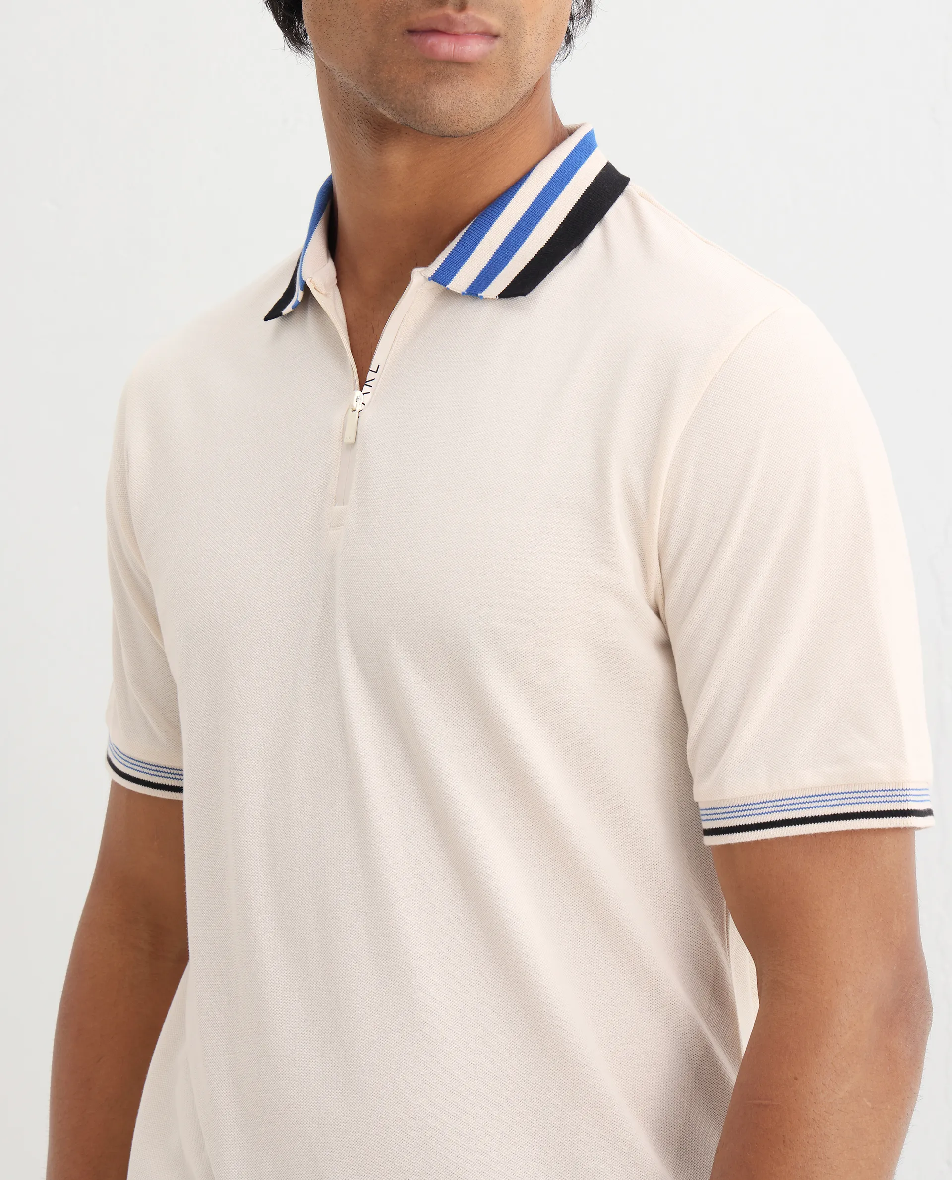 Rare Rabbit Men's Zyte Off White Cotton Plain Regular Fit Half Sleeve Polo - Image 5